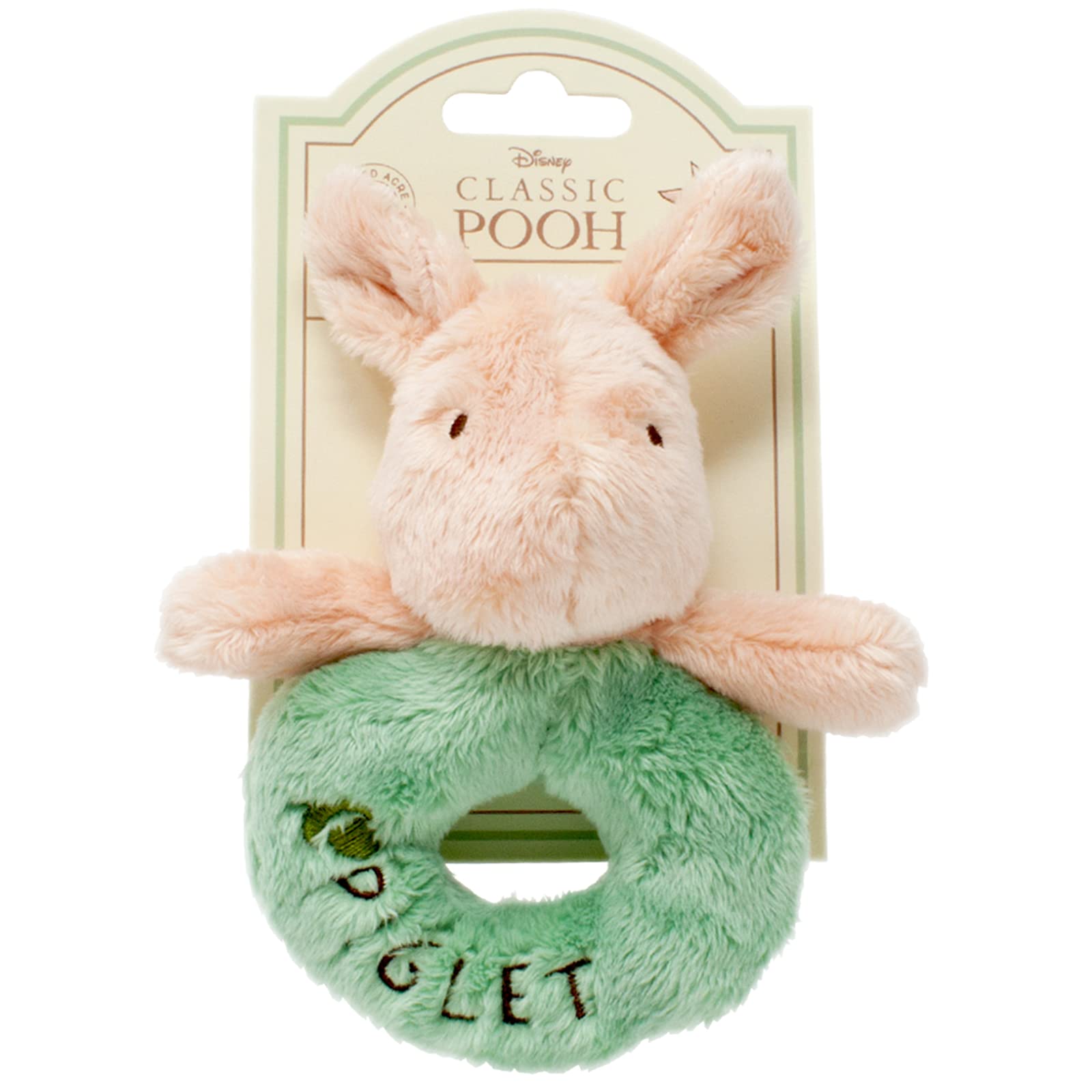 Rainbow Designs Official Disney Winnie The Pooh Piglet Soft Ring Rattle for Newborns | Plush | Pink