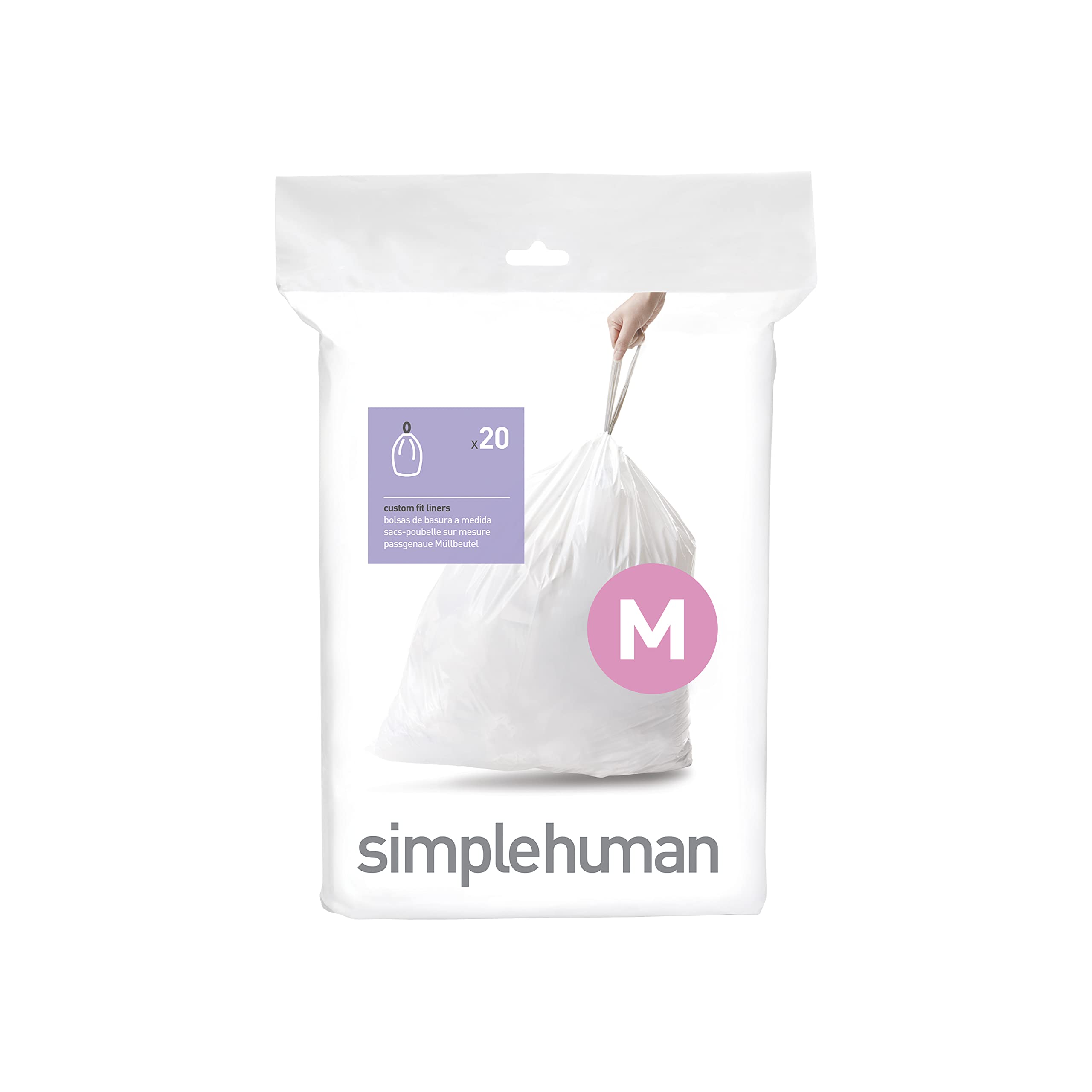 simplehuman Code M Custom Fit Bin Liners, White Plastic - Pack of 20