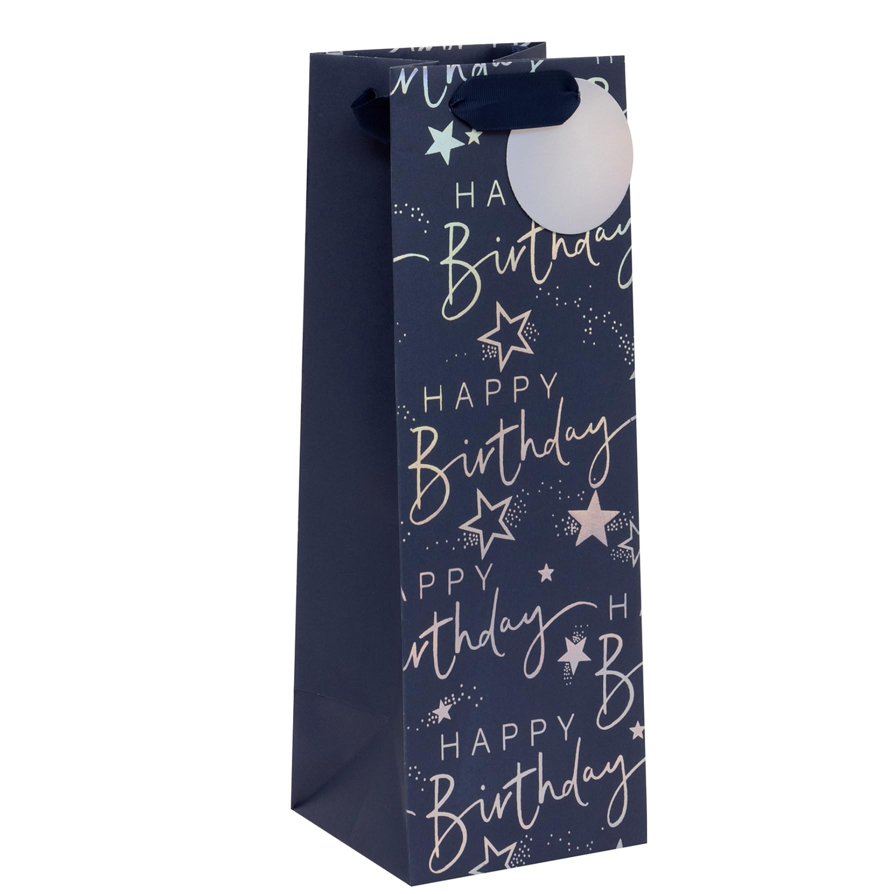 Glick Large Bottle Gift Bag - Happy Birthday Script | 125 x 360 x 120 mm | Blue 1