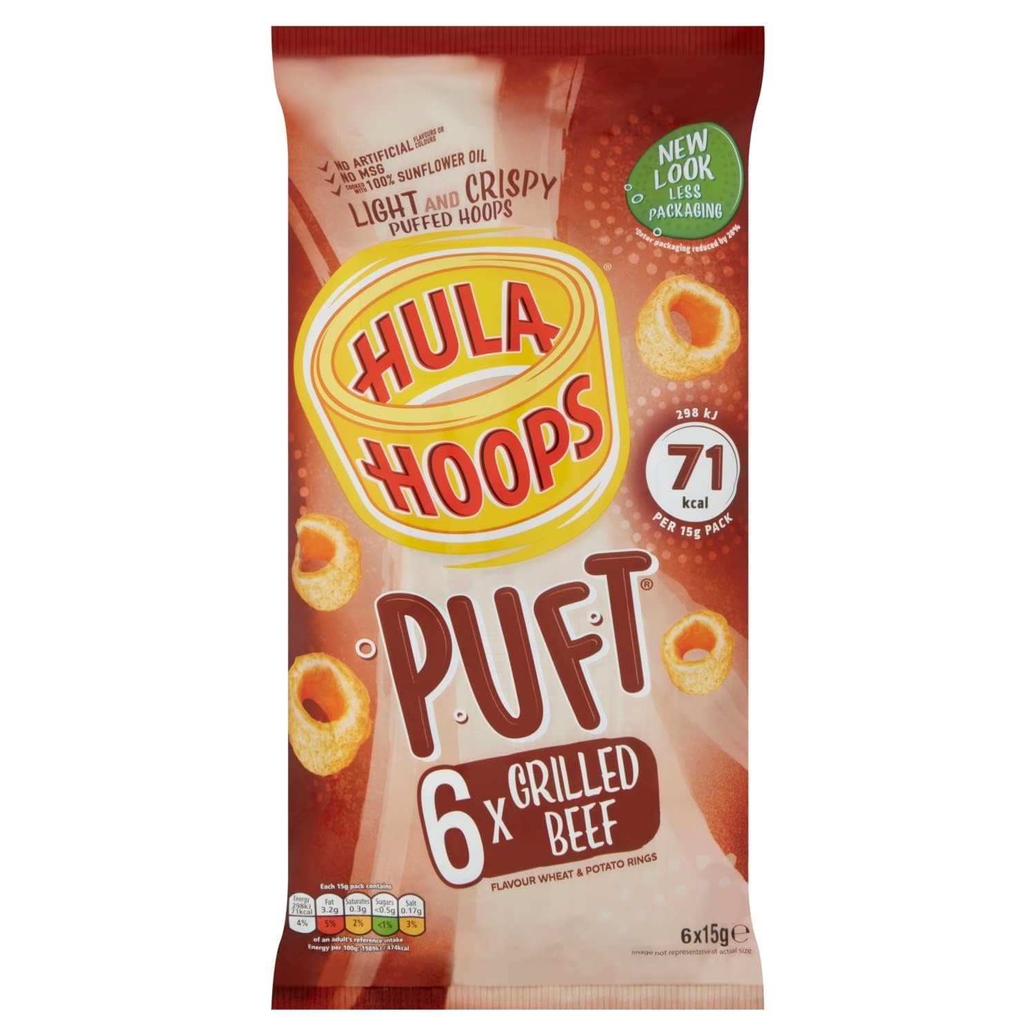 Hula Hoops Puft Beef Flavour Multipack - 6 x 15g | Light & Crispy Puffed Snacks Cooked in Sunflower Oil