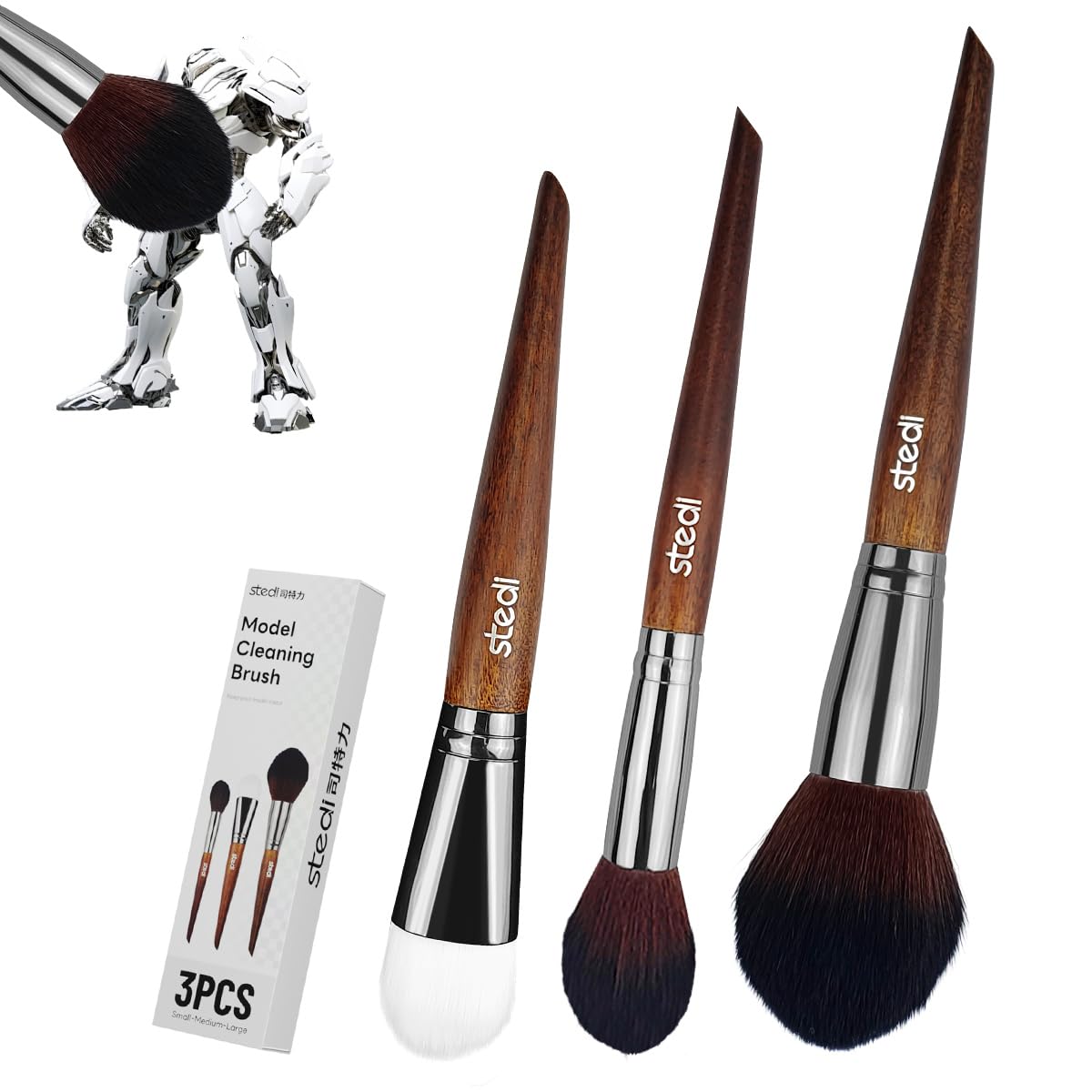 stedi Model Cleaning Brush Set - 3 Piece Precision Dusting Tool for Gundam, Statues, Scale Models