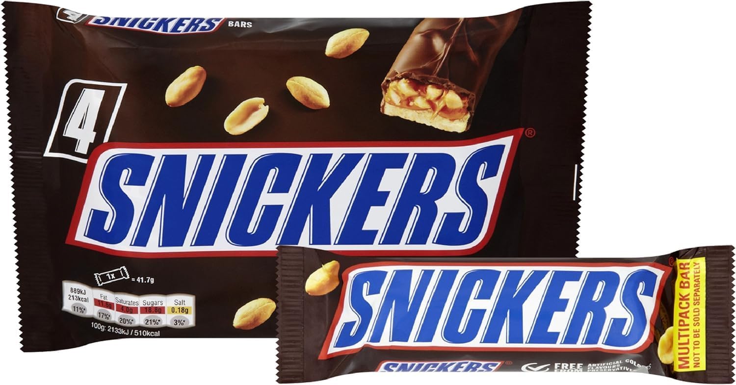 Snickers Chocolate Bars Multipack, 4 Pack of Milk Chocolate Snacks with Peanuts, Caramel & Nougat 7