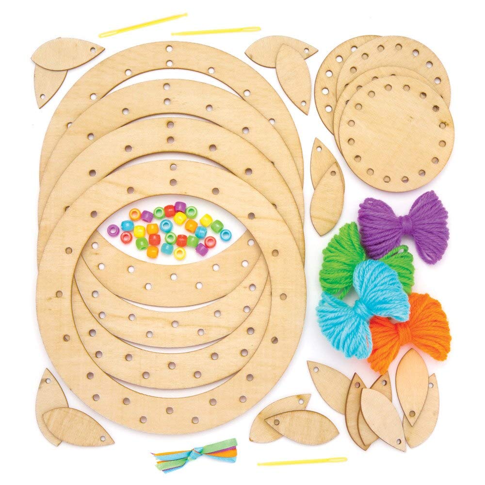 Baker Ross AW601 Wooden Dream Catcher Kit - Arts & Crafts for Kids Ages 3+ 4