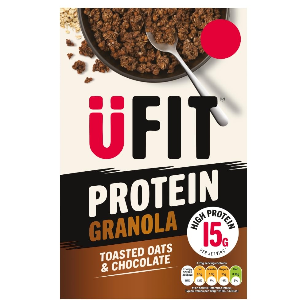 UFIT Protein Granola Toasted Oats & Chocolate Cereal 375g - High Protein (15g/serving)
