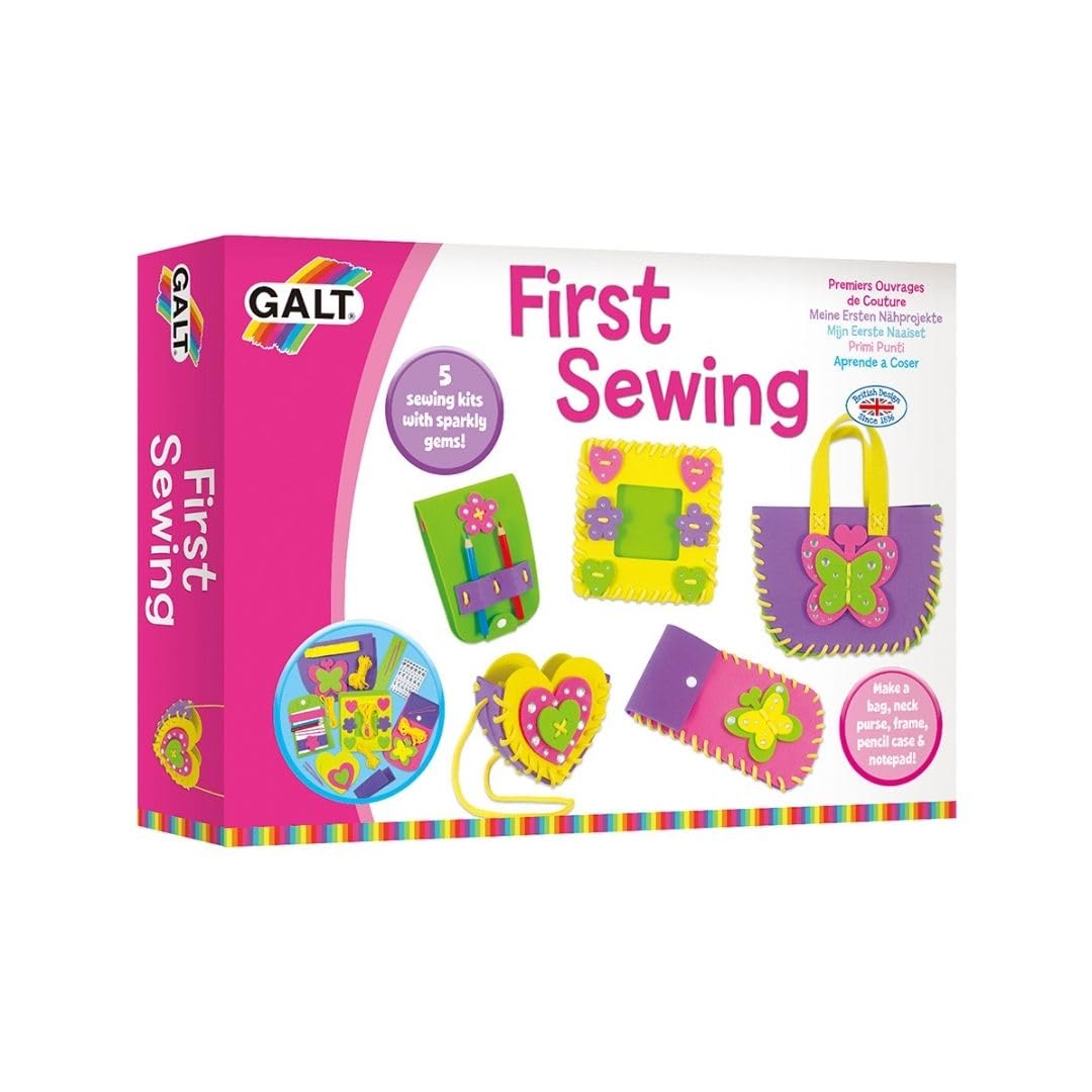 Galt First Sewing Kids Craft Kit with Pencil Case, Purse & Frame - Foam Sewing Set for Children 12