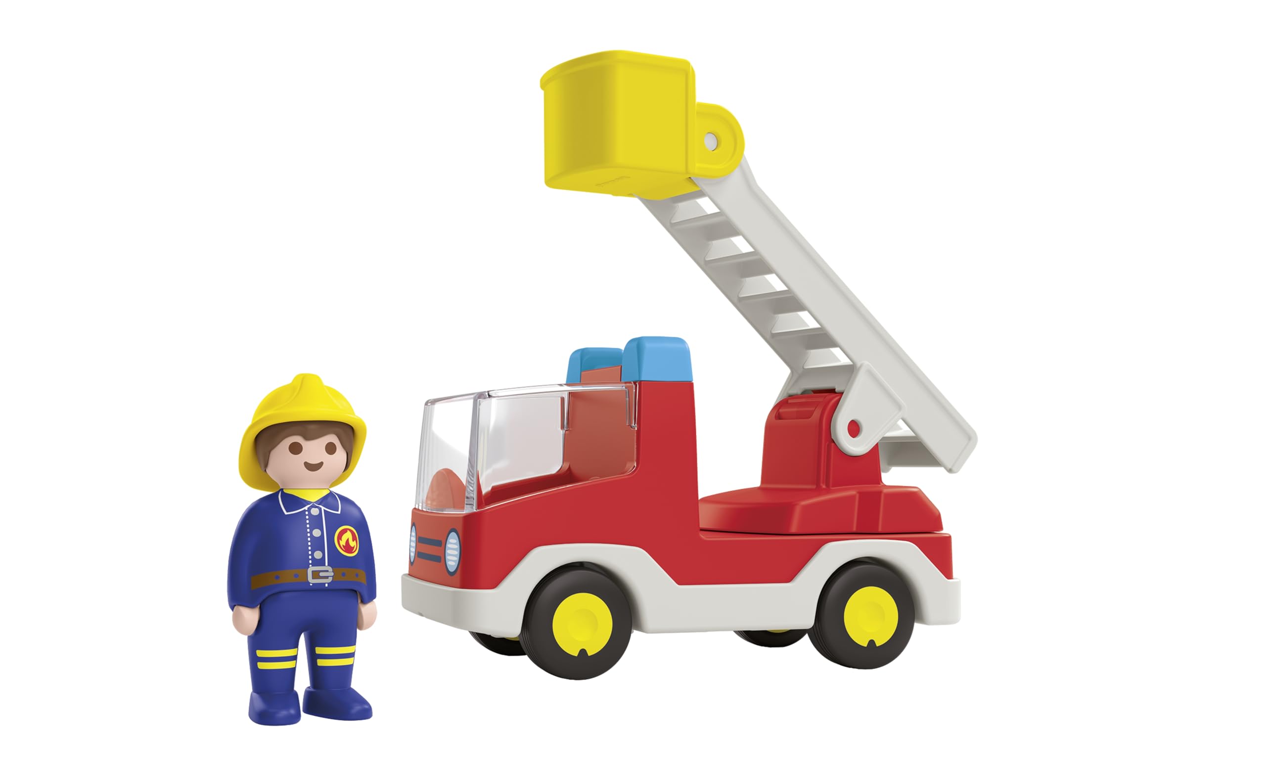 PLAYMOBIL 71683 JUNIOR Ladder Unit Fire Truck - 360° Swiveling Ladder Rescue Vehicle for Toddlers 7