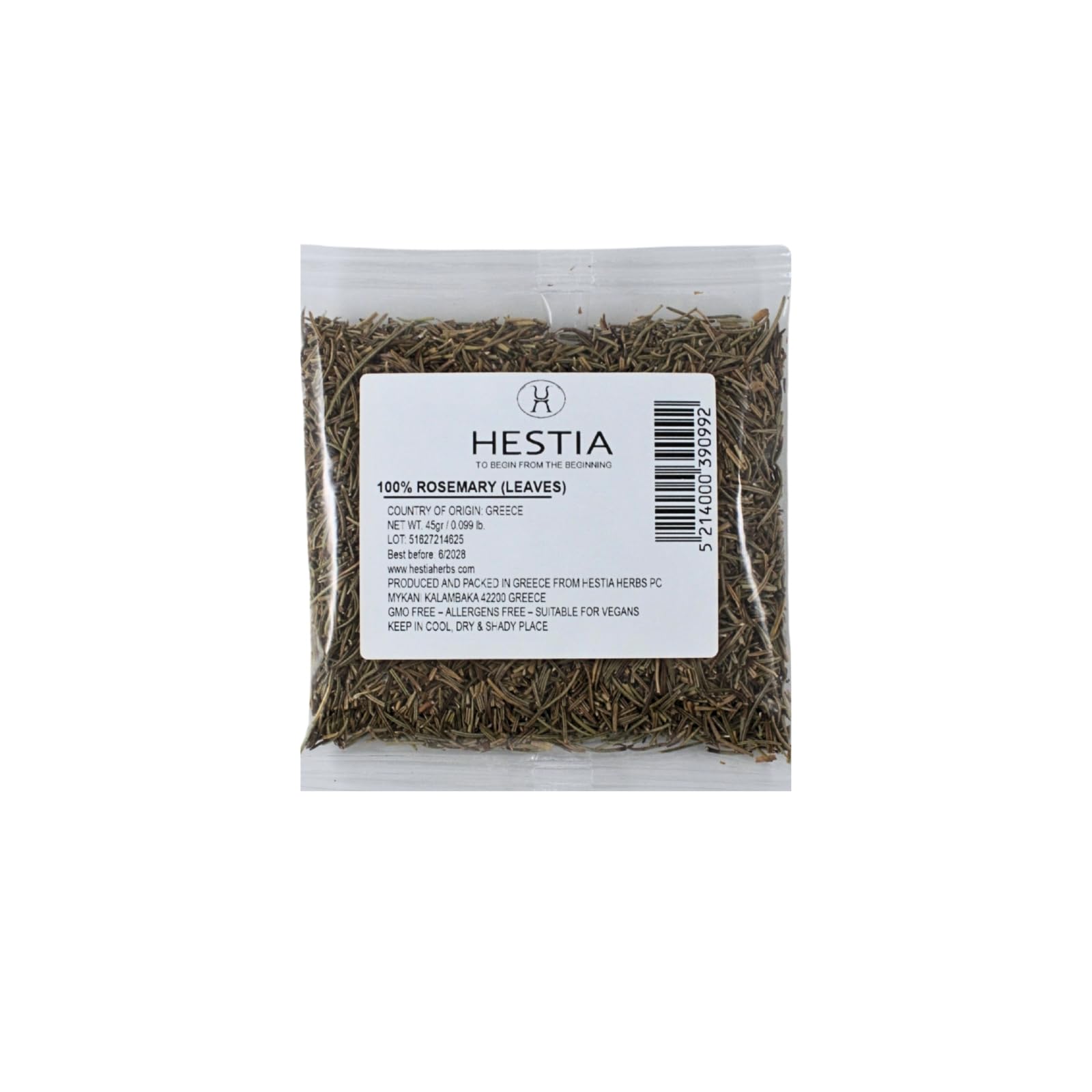 HESTIA Herbs Greek Rosemary - 100% Natural Dried Leaves | 45g | Gluten Free, Vegan