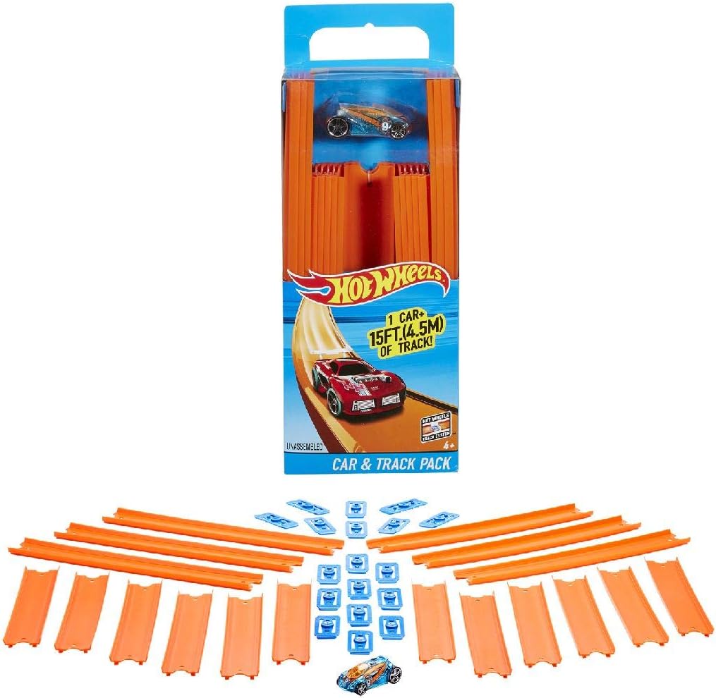 Hot Wheels BHT77 Straight Track Builder with Diecast Car Toy Playset - Ages 4+