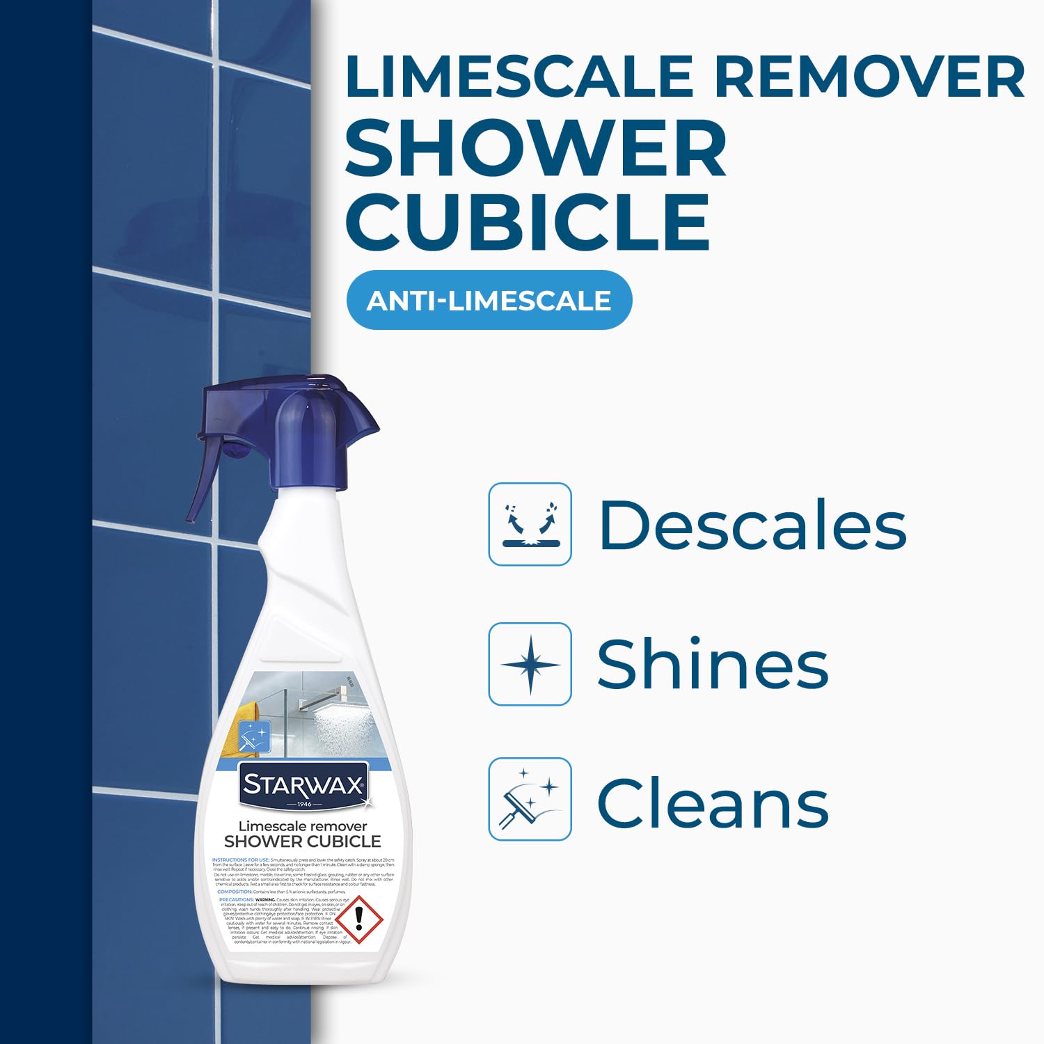 STARWAX Shower Cleaner & Limescale Remover - 500 ml | Removes Soap Scum & Water Marks