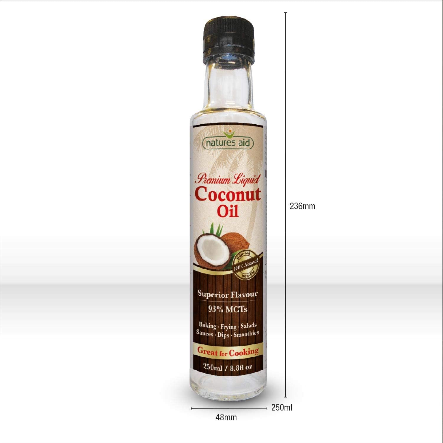 Natures Aid Premium Liquid Coconut Oil, 250ml – Non-Hydrogenated with 93% MCTs for Cooking & Baking 2
