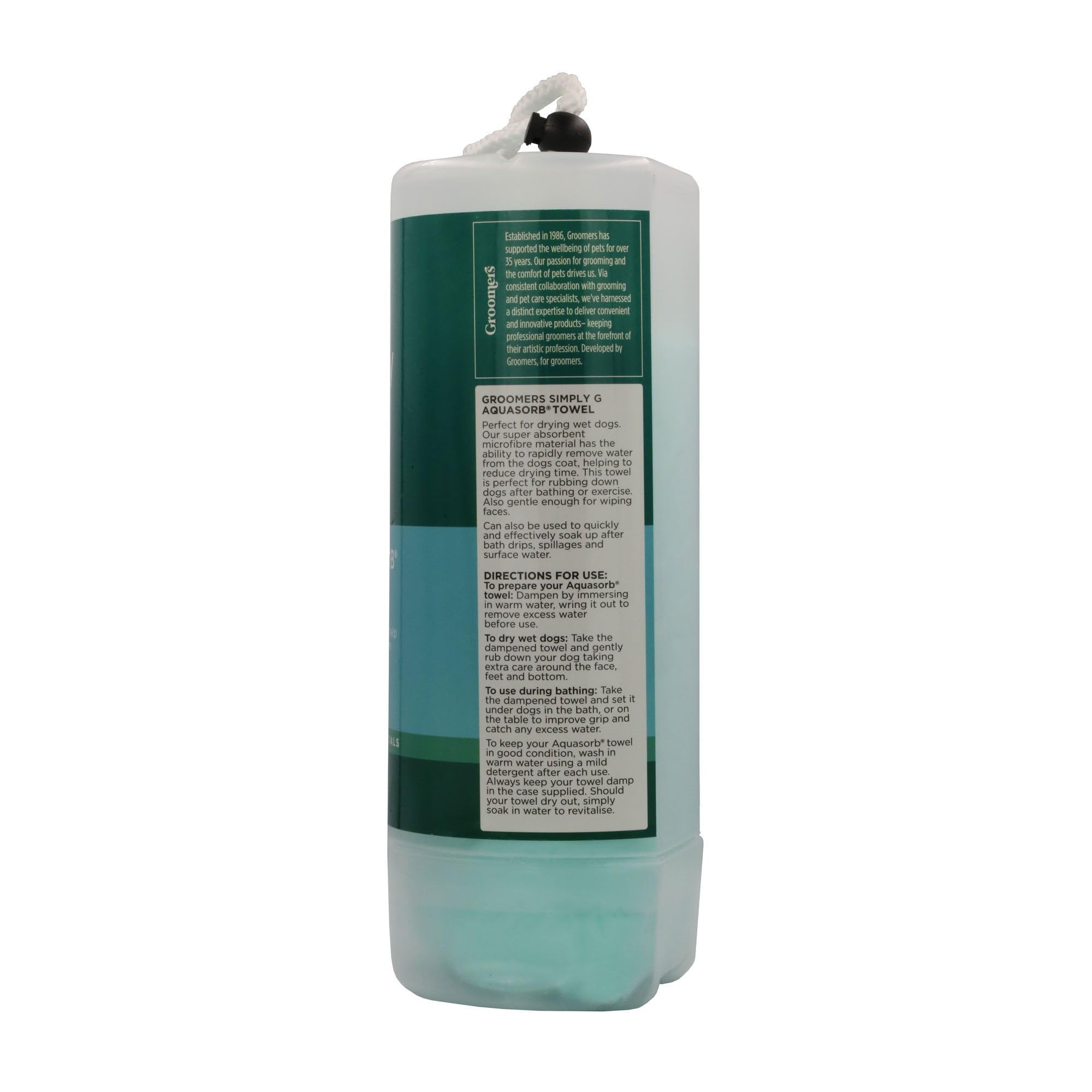 Groomers Aquasorb Pet Towel Large - Super Absorbent Microfibre Chamois | 1000x400mm | Green