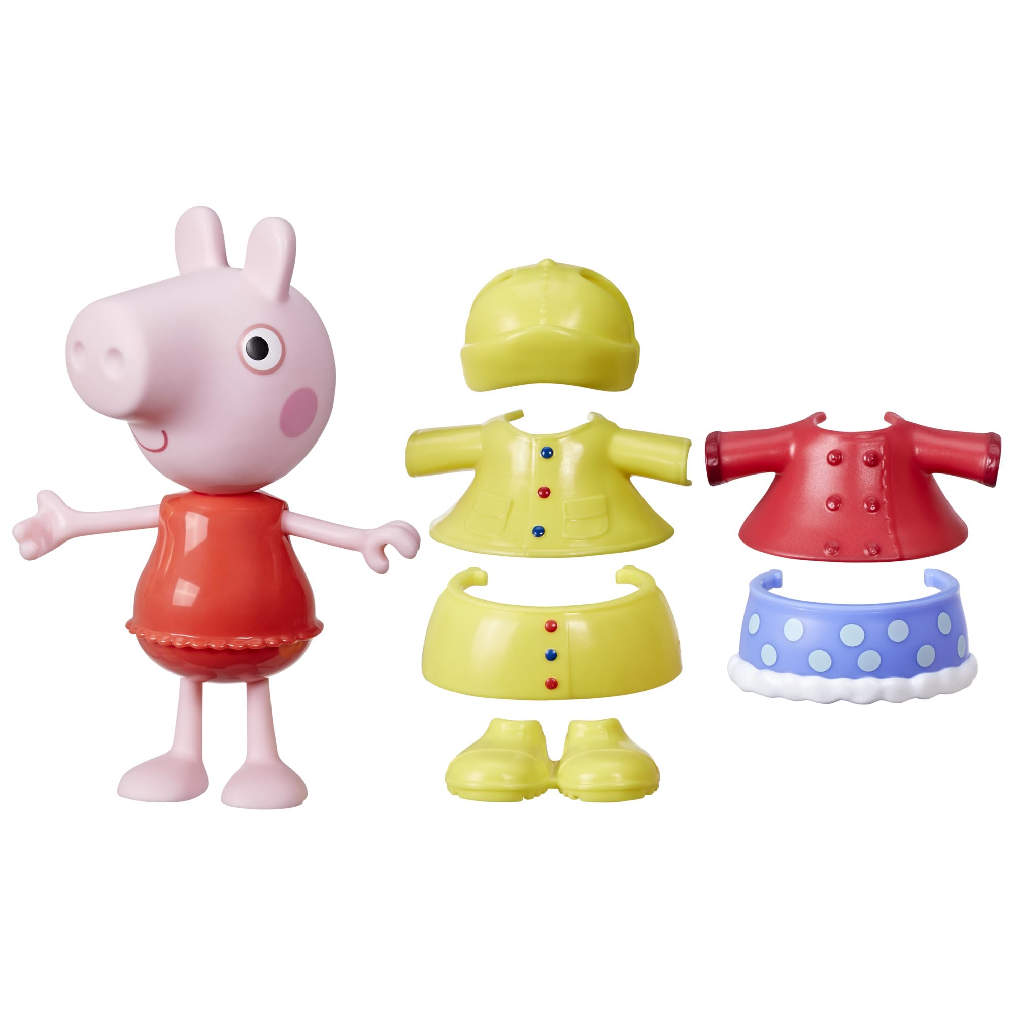 Peppa Pig Dress-Up Figure - 15 cm Doll with 6 Rain & Snow Accessories for Imaginative Play