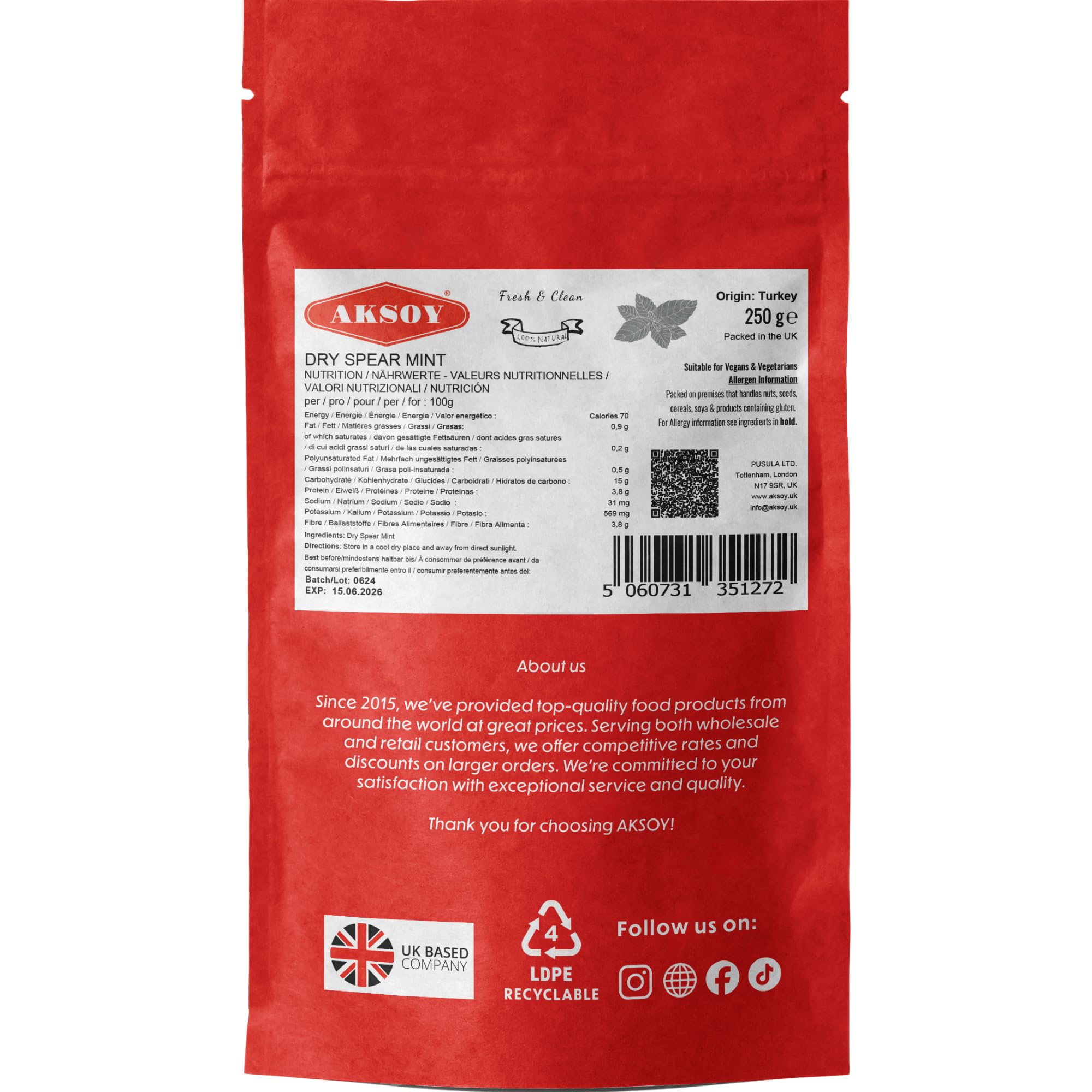 Aksoy Mint Peppermint Leaves 250g - Premium Dried Mint Leaves 6