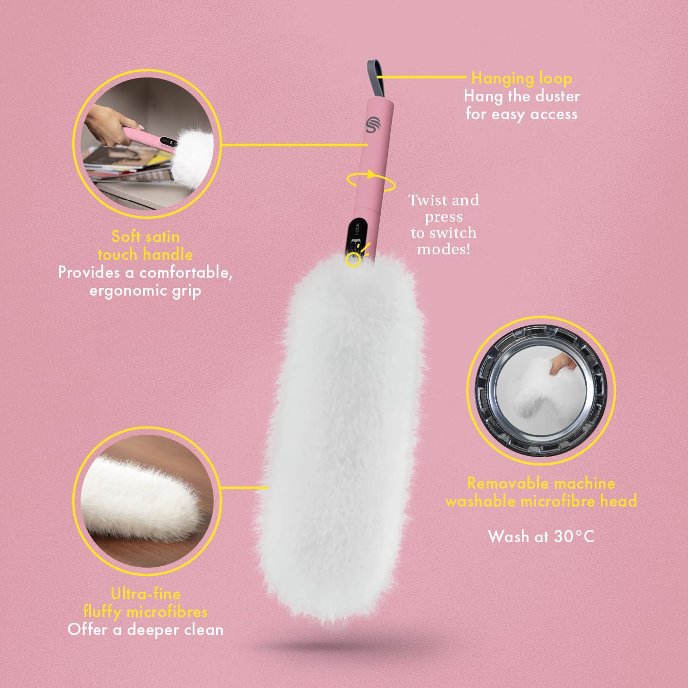 Swan - 2-in-1 Ultra-Fine Microfibre Duster with Super Soft Microfibres, Flat & Tubular Design, Pink 5