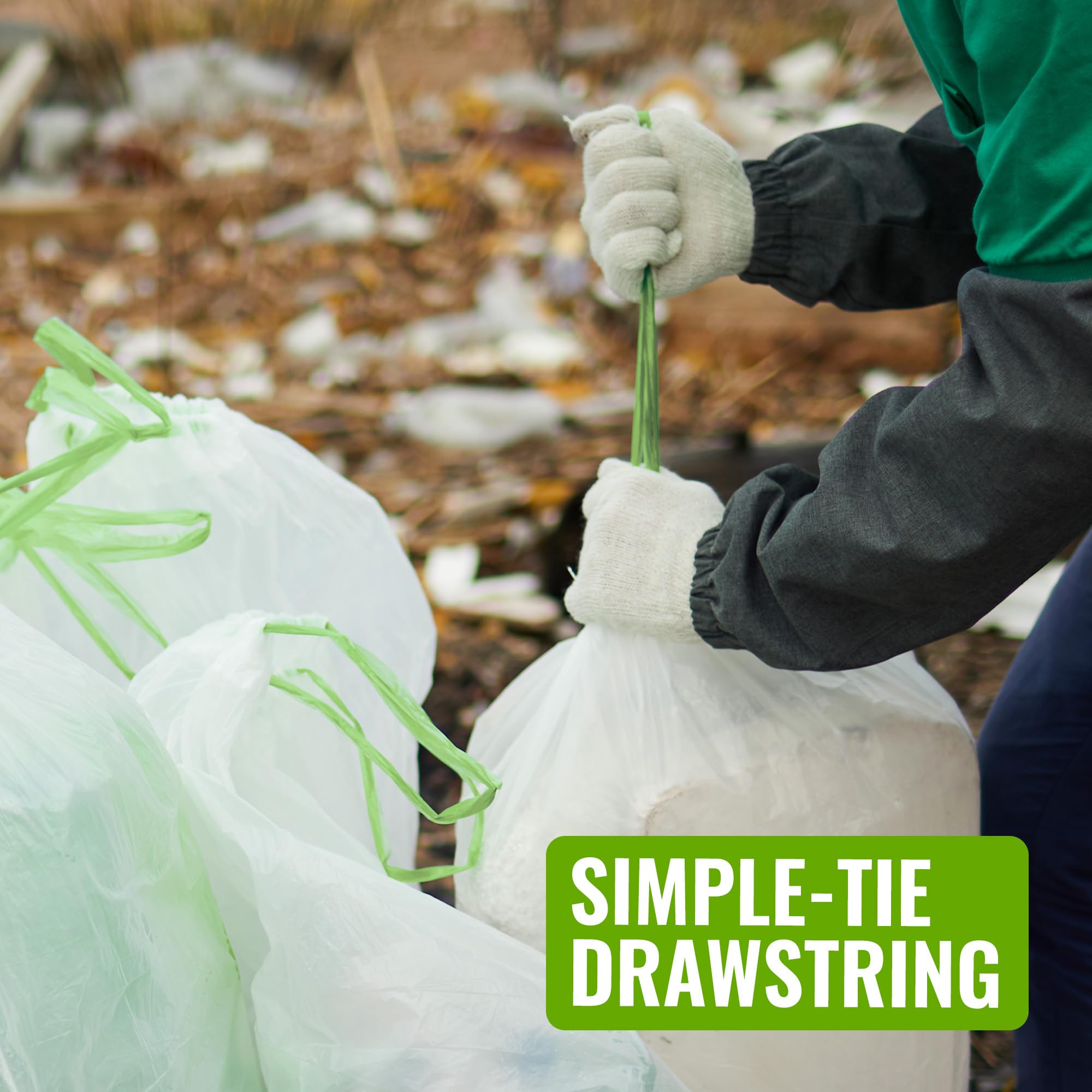 EcoBag 30L Kitchen Bin Liners - 40 Count Drawstring Bags | 25 Microns Thick | 98% Recycled Material 6