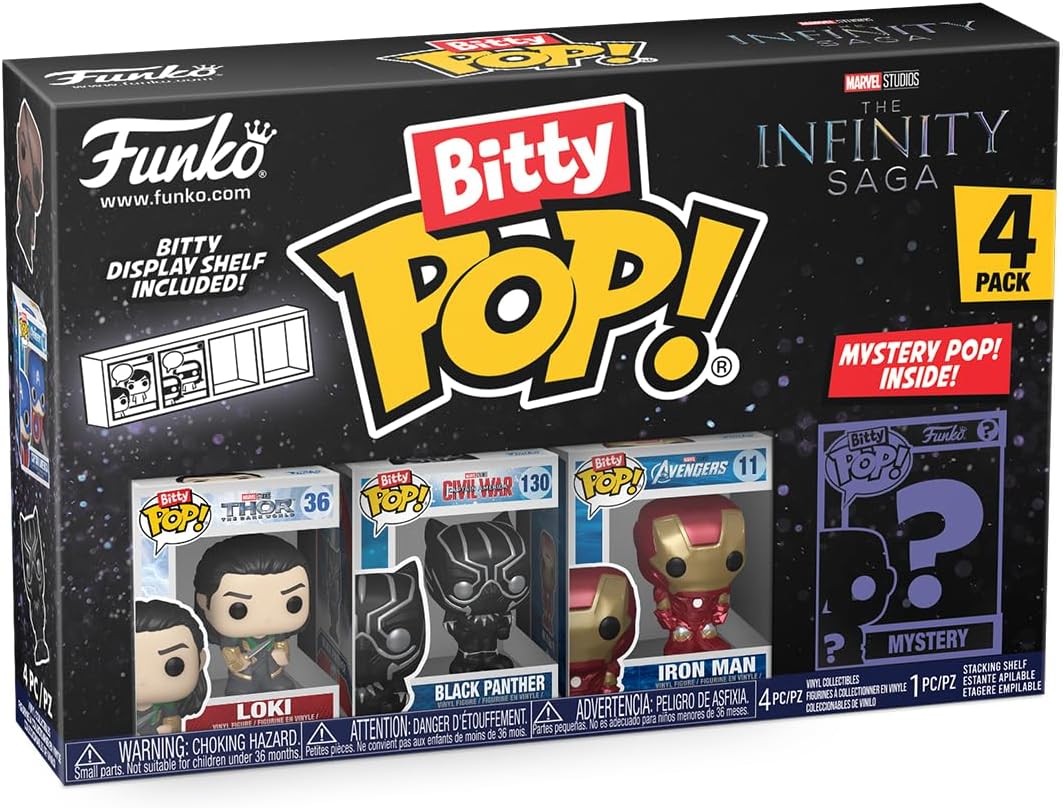 Funko Bitty Pop! Marvel - Loki, Black Panther, Iron Man (VII) & Mystery Figure 3