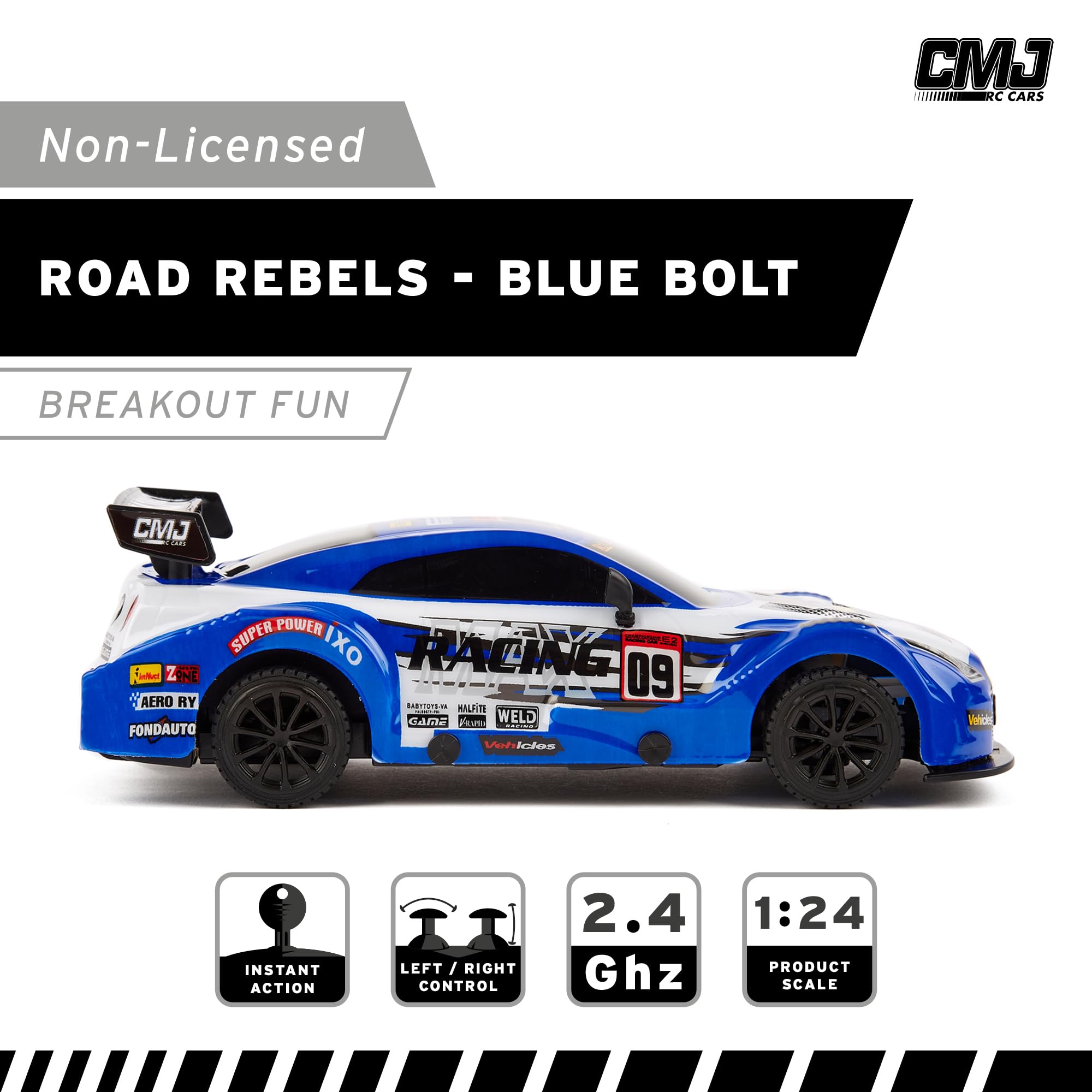 Road Rebel Blue Bolt RC Car - 1:24 Scale 2.4GHz High-Speed Remote Control Vehicle for Kids 3+