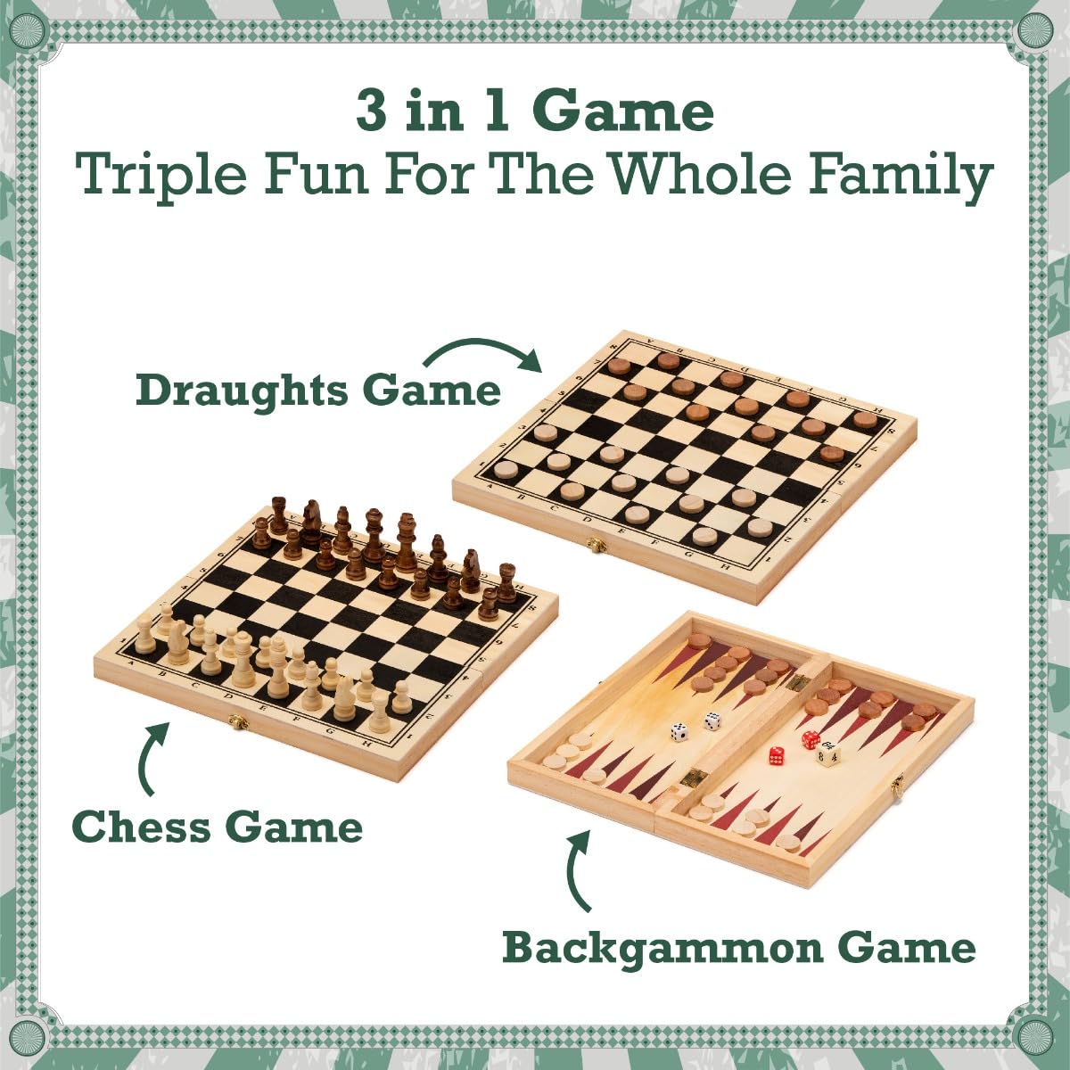 Toyrific Chess, Draughts And Backgammon Game Board, 3-in-1 Board Games for Kids 15