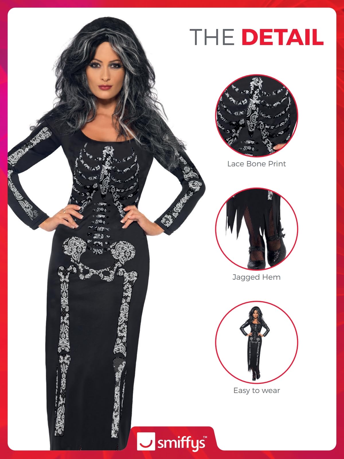 Smiffys Skeleton Costume - Women's Long Sleeve Tube Dress, Size L 6