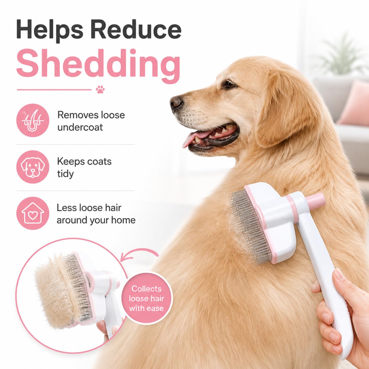 JADUFHU Self-Cleaning Cat Grooming Brush - Undercoat Removal | Stainless Steel Bristles | Pink 6