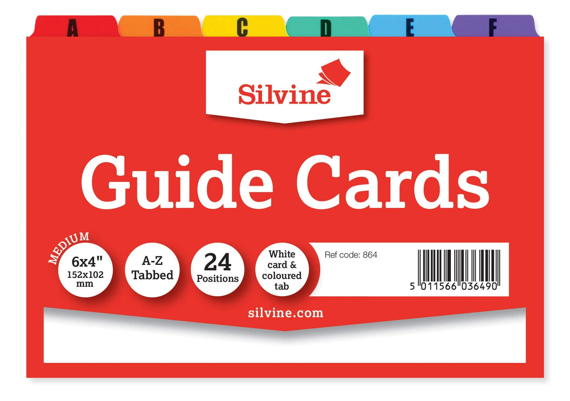 Silvine A6 Plain White Tabbed A-Z Guide Cards Ref 864 | 24 Pack | 6x4" 1