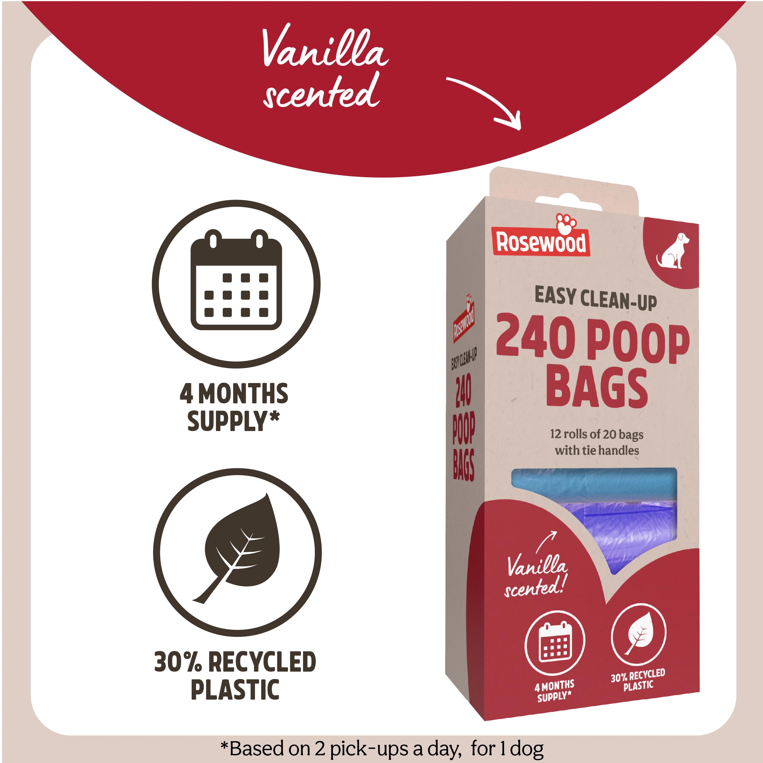 Rosewood Dog Poo Bags with Handles - 240 Bags, 12 Rolls, Vanilla Scented 3
