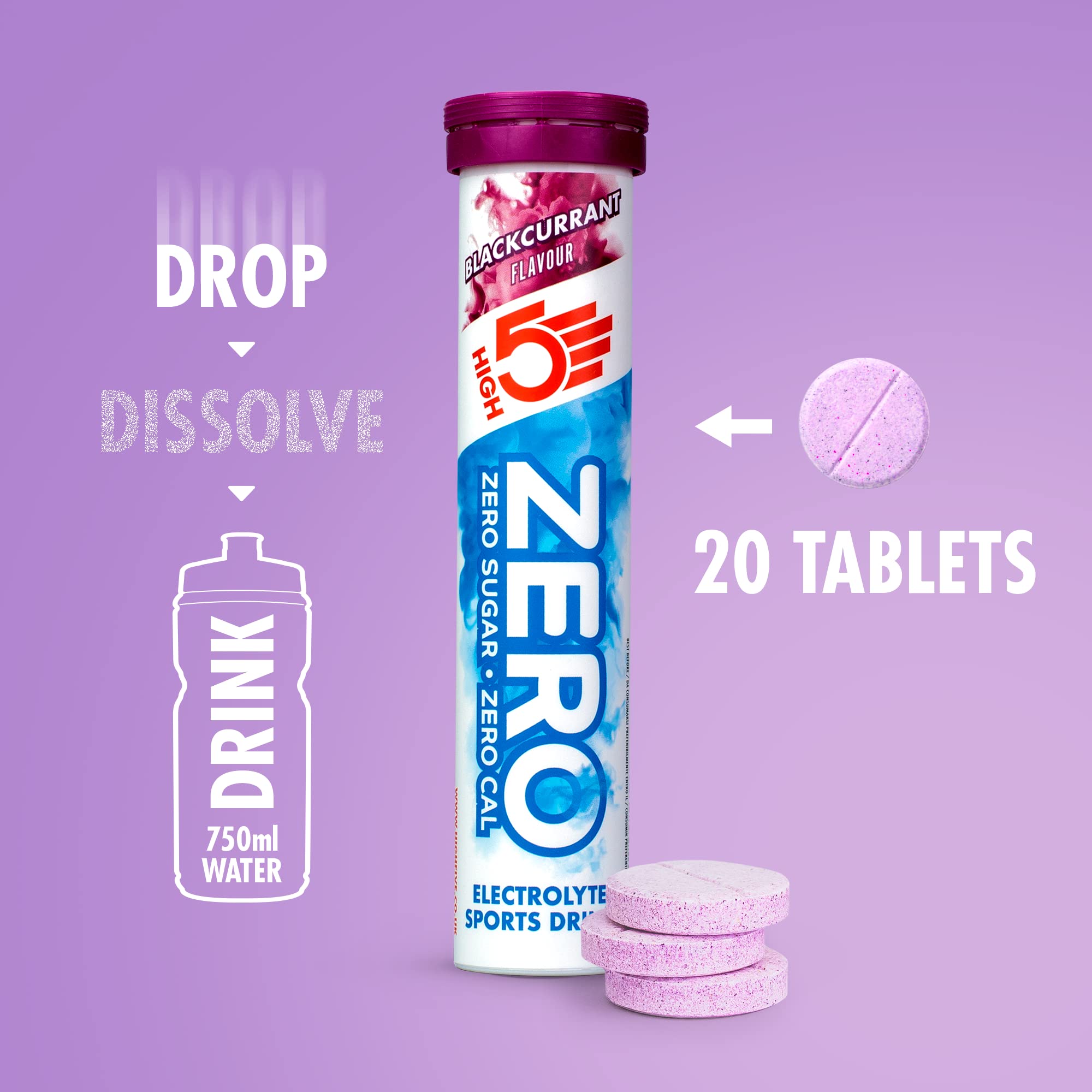 HIGH5 ZERO Electrolyte Tablets - Sugar-Free Hydration with Vitamin C | 20 Count Blackcurrant 3