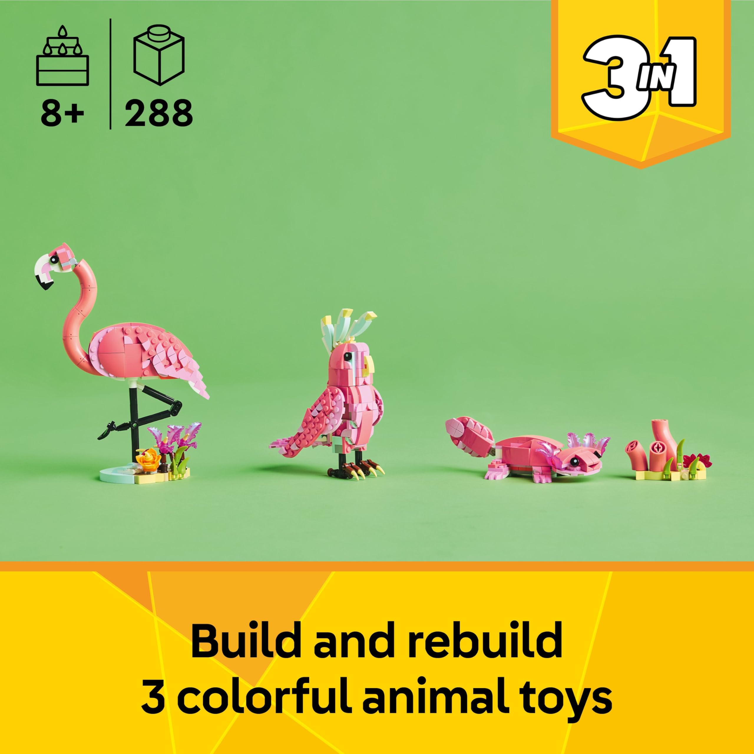 LEGO Creator 3in1 Wild Animals: Pink Flamingo Building Set - 3 Animal Models for Ages 8+