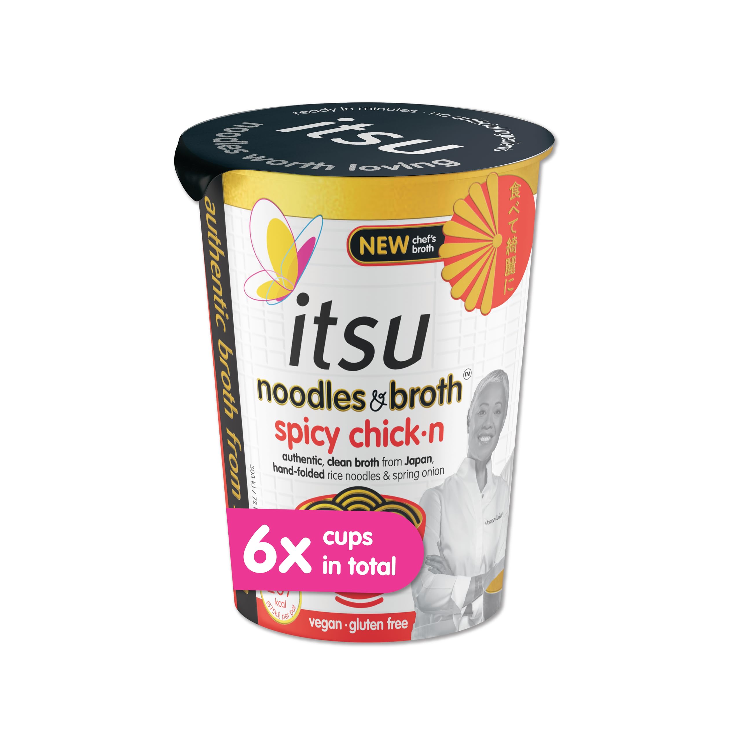 Itsu Spicy Chickn Instant Noodles & Broth Pot 64g - Pack of 6 | Gluten Free | Vegan | Quick 5-Minute Meal