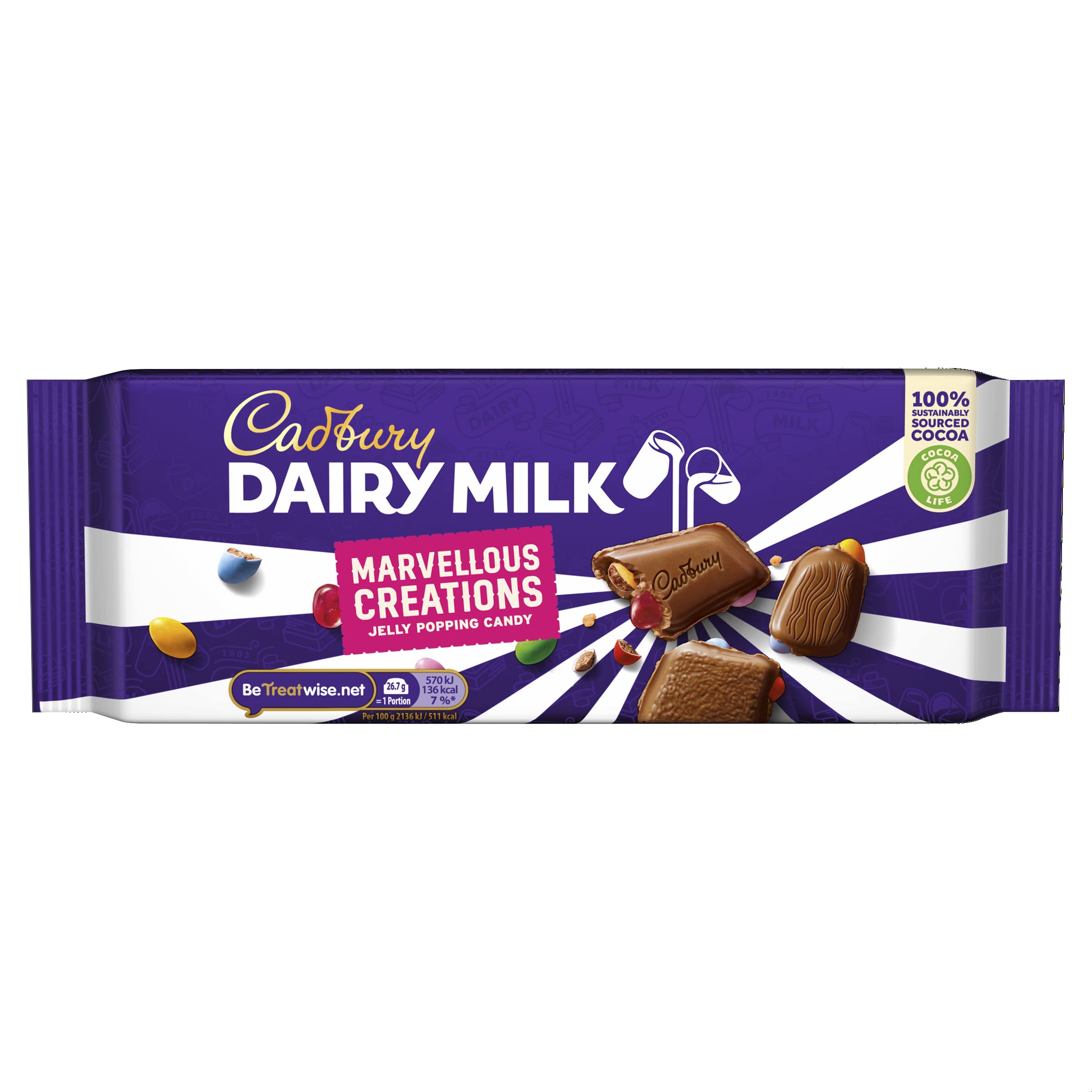 Cadbury Dairy Milk Marvellous Smashables - Jelly & Popping Candy Milk Chocolate Bar, 162g