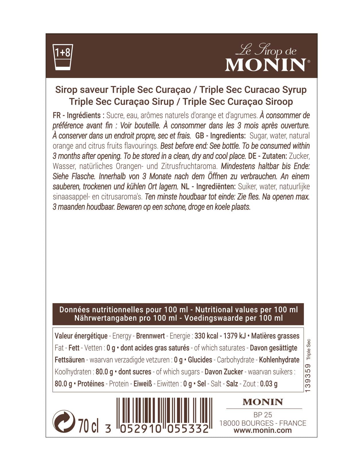 MONIN Premium Triple Sec Curaçao Orangensirup 700 ml – Vegan, alkoholfrei, natürliches Aroma für Cocktails &amp; Mocktails 3