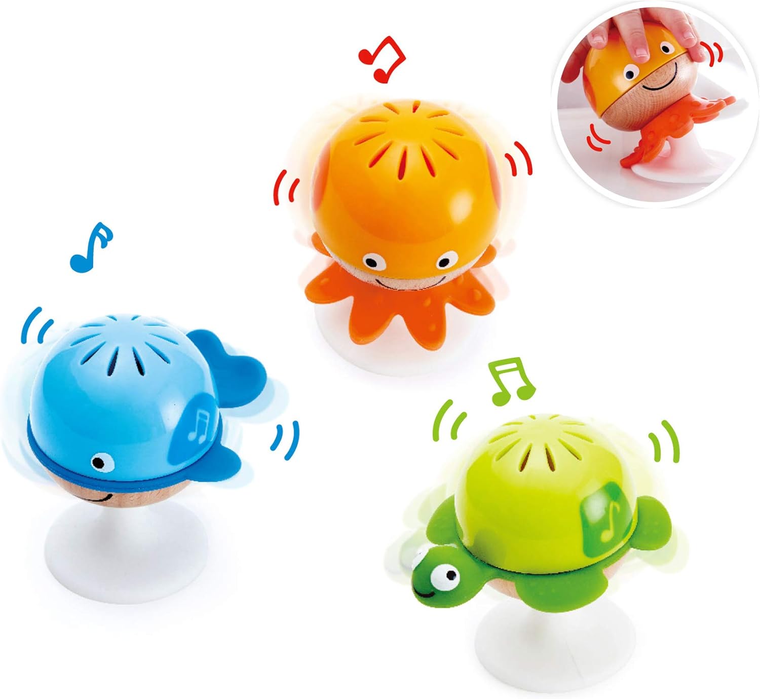 Hape Stay-Put Rattle Set - 3 Sea Animal Suction Rattles for Babies