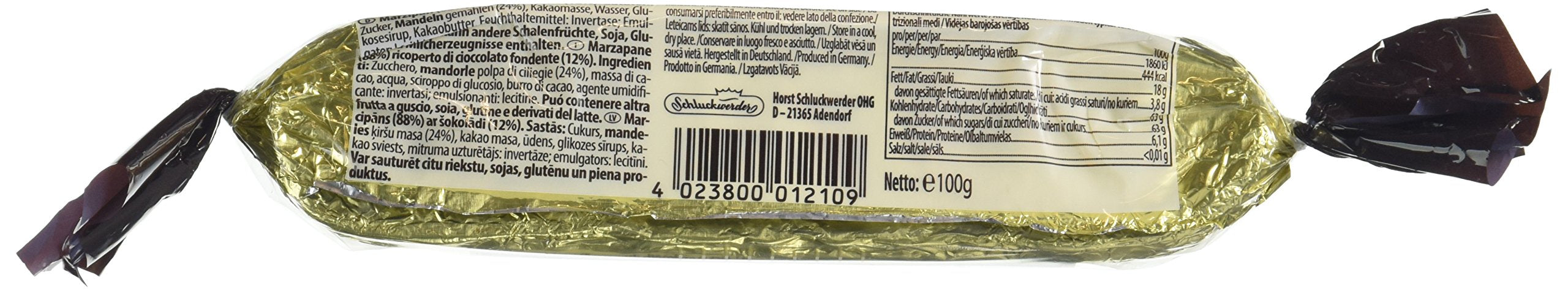 Schluckwerder Marzipan Bar Covered in Dark Chocolate, 100 g