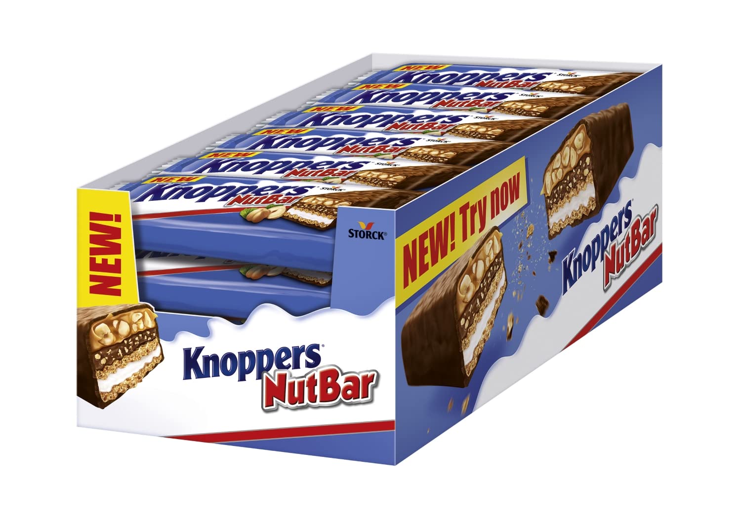 Knoppers Chocolate Hazelnut Nut Bar, 24-Pack Individually Wrapped Snack Bars with Wafer, Caramel & Hazelnuts