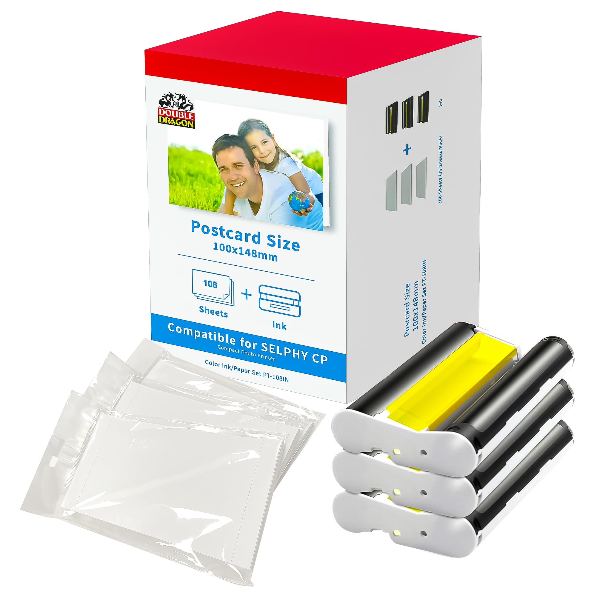 Double Dragon Photo Paper Ink Set - Replacement for Canon Selphy KP-108IN | 108 Sheets, 4x6" 1