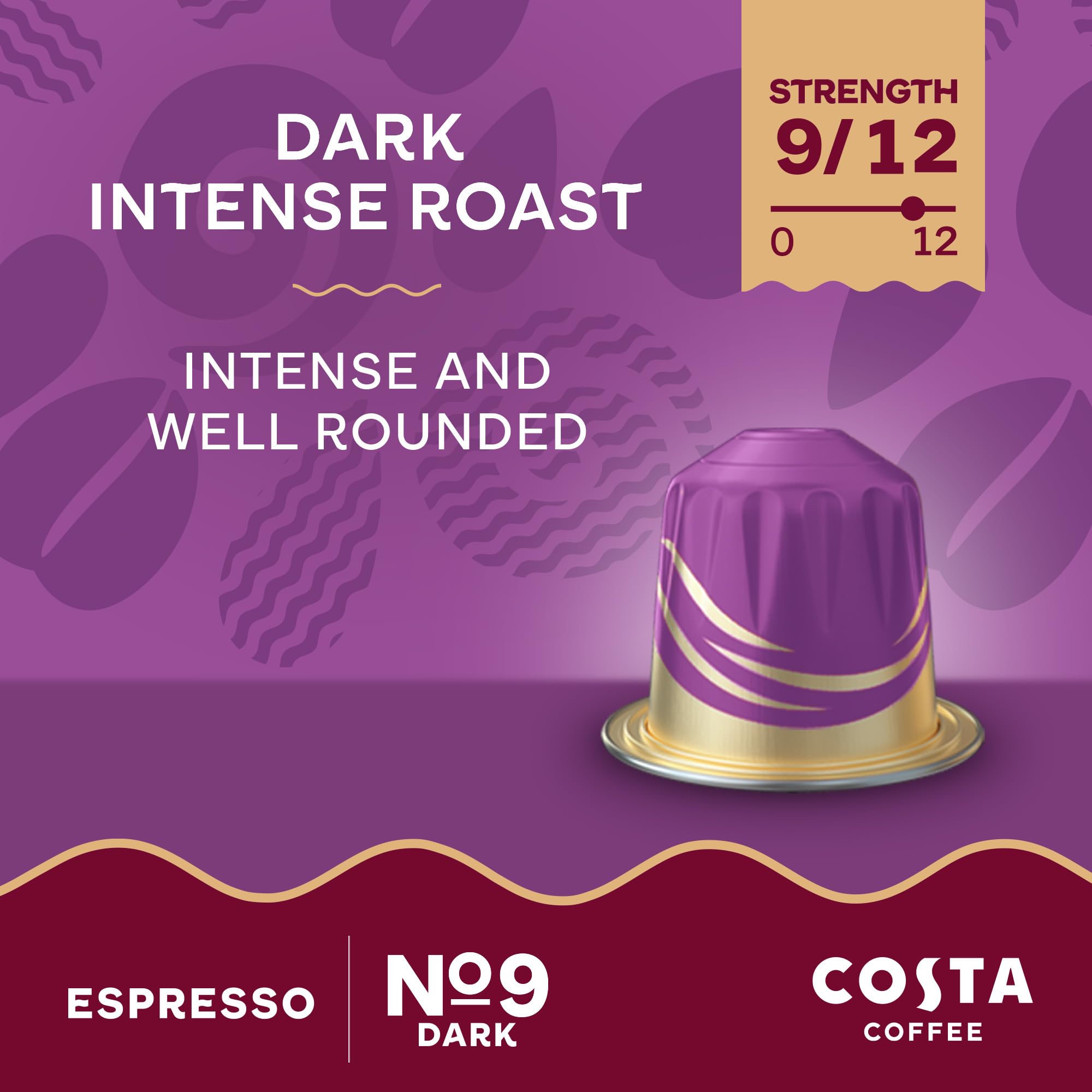 Costa Dark Intense Roast Aluminium Coffee Pods (Pack of 10, 100 Total) - Fortuna Model - Compatible with NespressoⓇ* Original & L’OR Barista 3