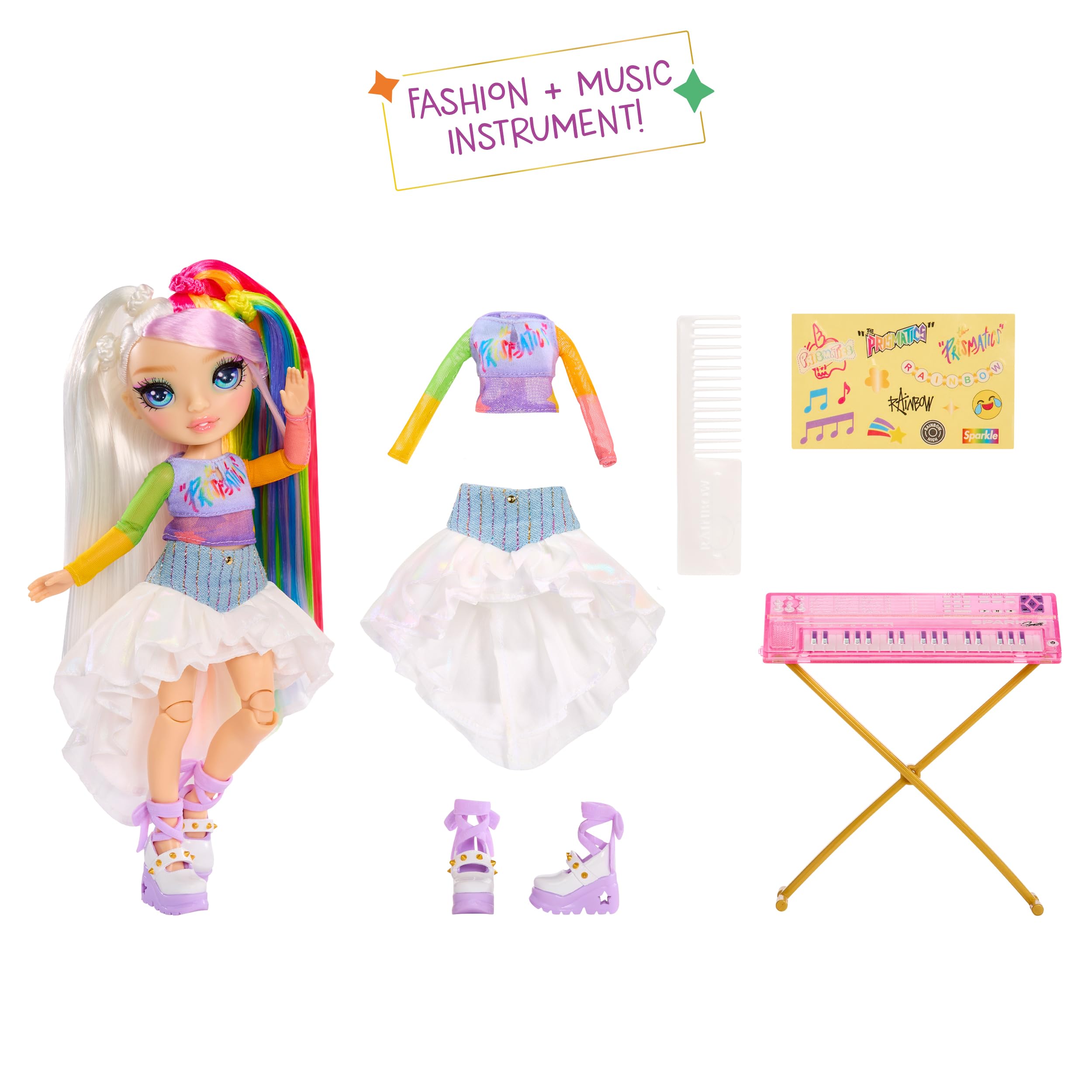 Rainbow High Junior High Rock Band - Amaya 23cm Fashion Doll with Keyboard & Stickers, Posable for Kids Ages 4+ 3