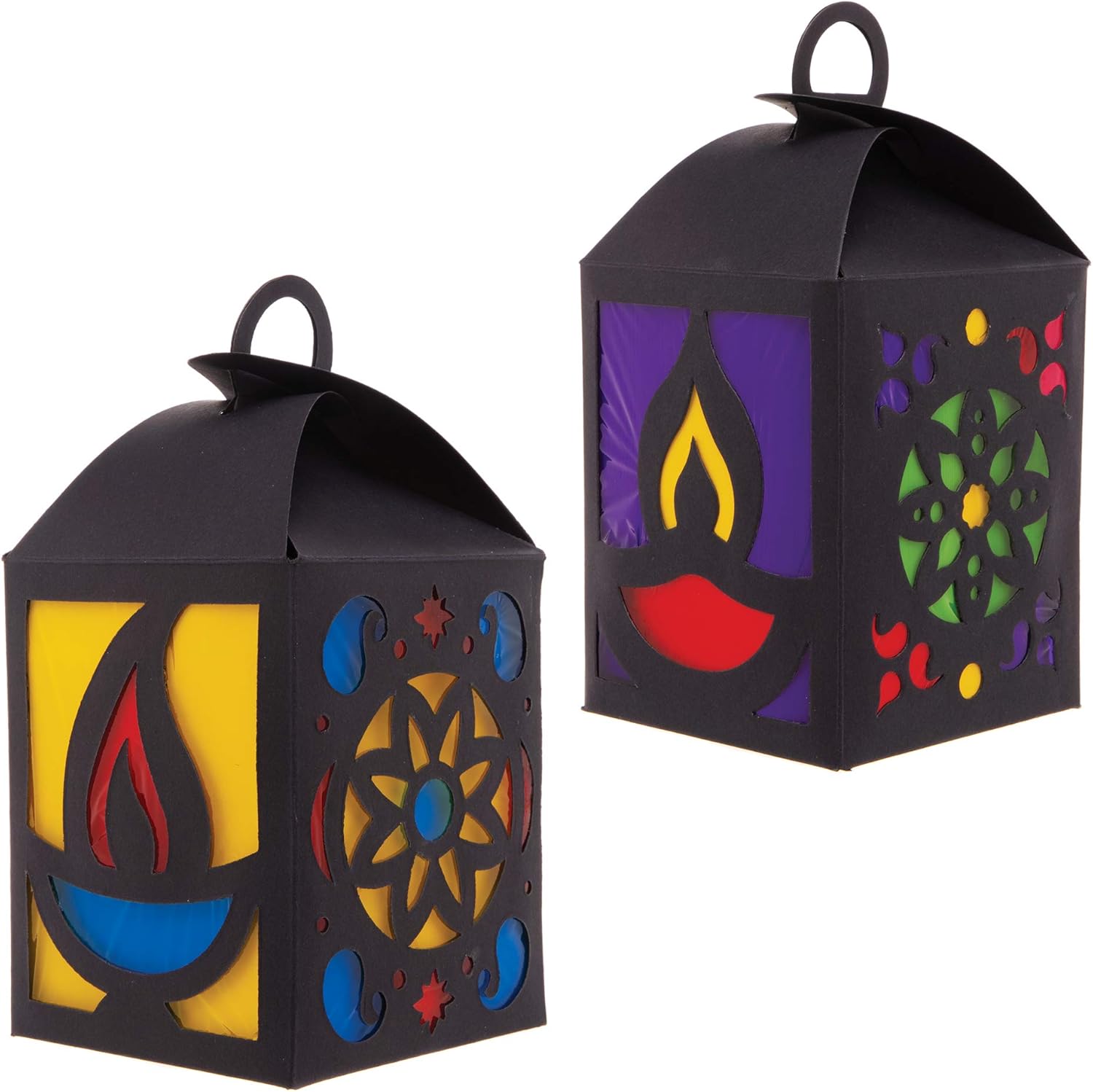 Baker Ross Diwali Lantern Craft Kits - Pack of 4, 3D Stained Glass Style Lanterns for Kids