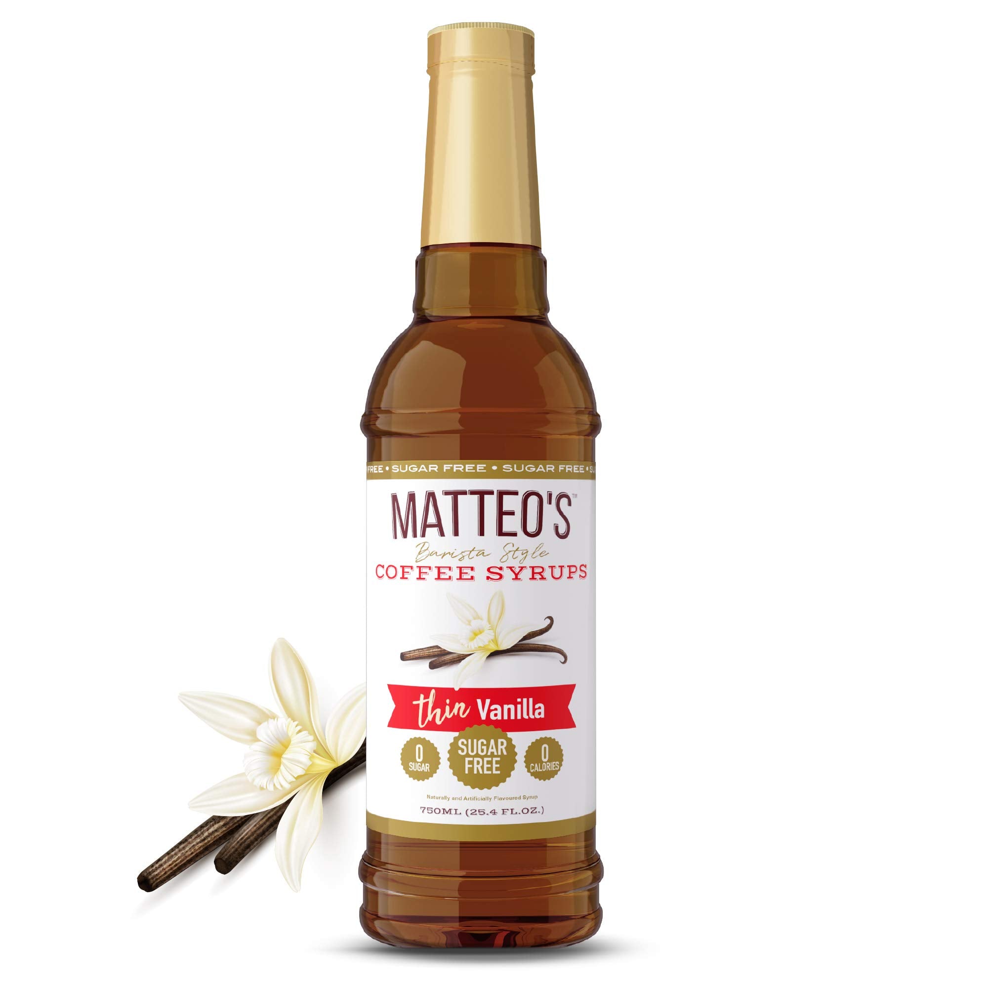 Matteo's Sugar Free Vanilla Coffee Flavoring Syrup | 0 Calorie, Keto Friendly | 750 ml