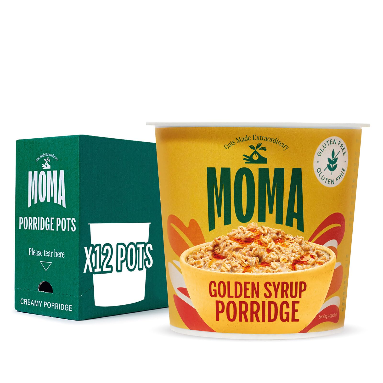MOMA Instant Porridge Pots Golden Syrup - 12 x 70g - Gluten Free, High Fibre, Source of Protein