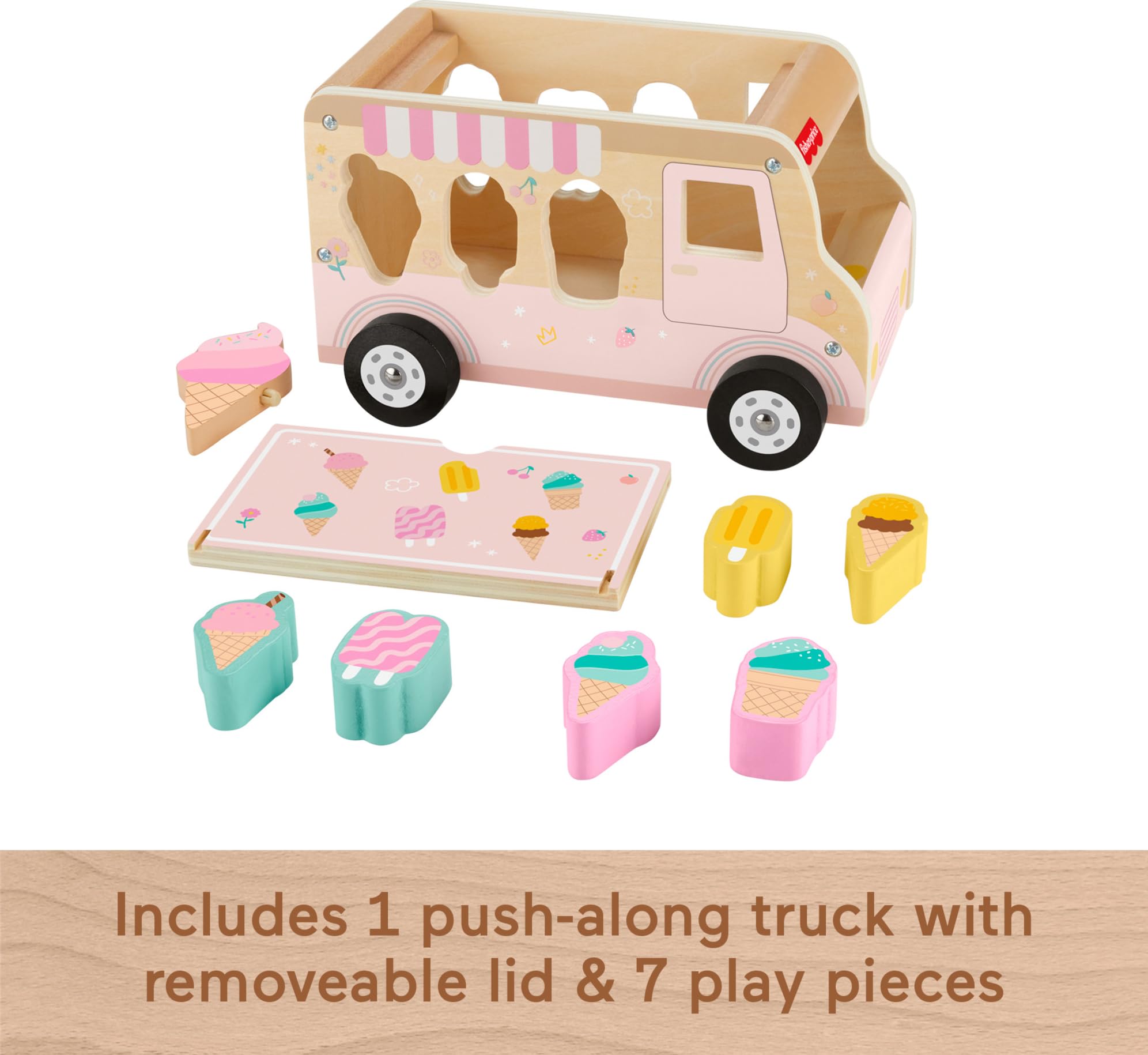 Fisher-Price Wooden Ice Cream Truck Shape Sorter Playset - HXT86, Ages 18+ Months 3