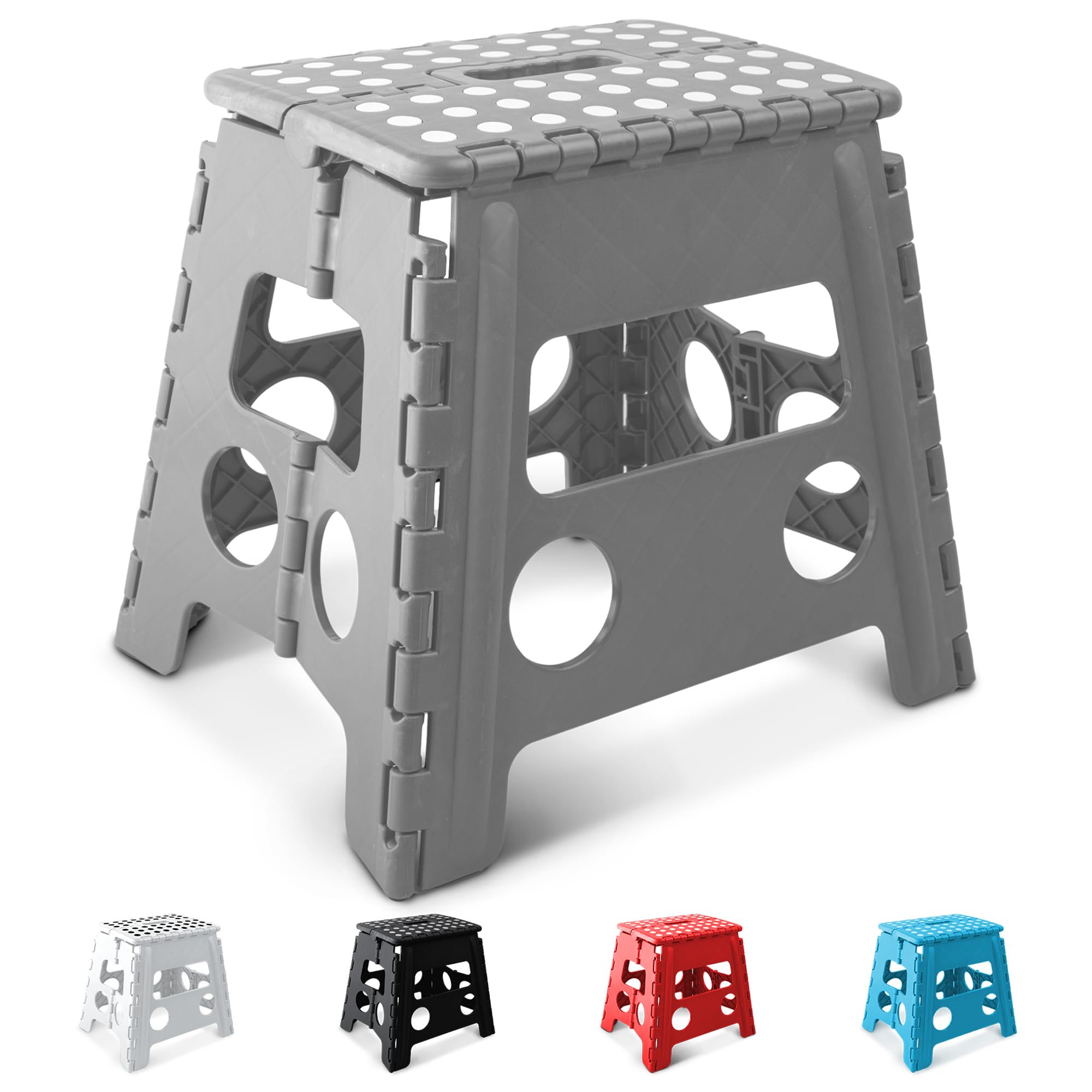 KEPLIN 13 Inch Heavy Duty Folding Step Stool | 150kg Capacity | Grey Plastic