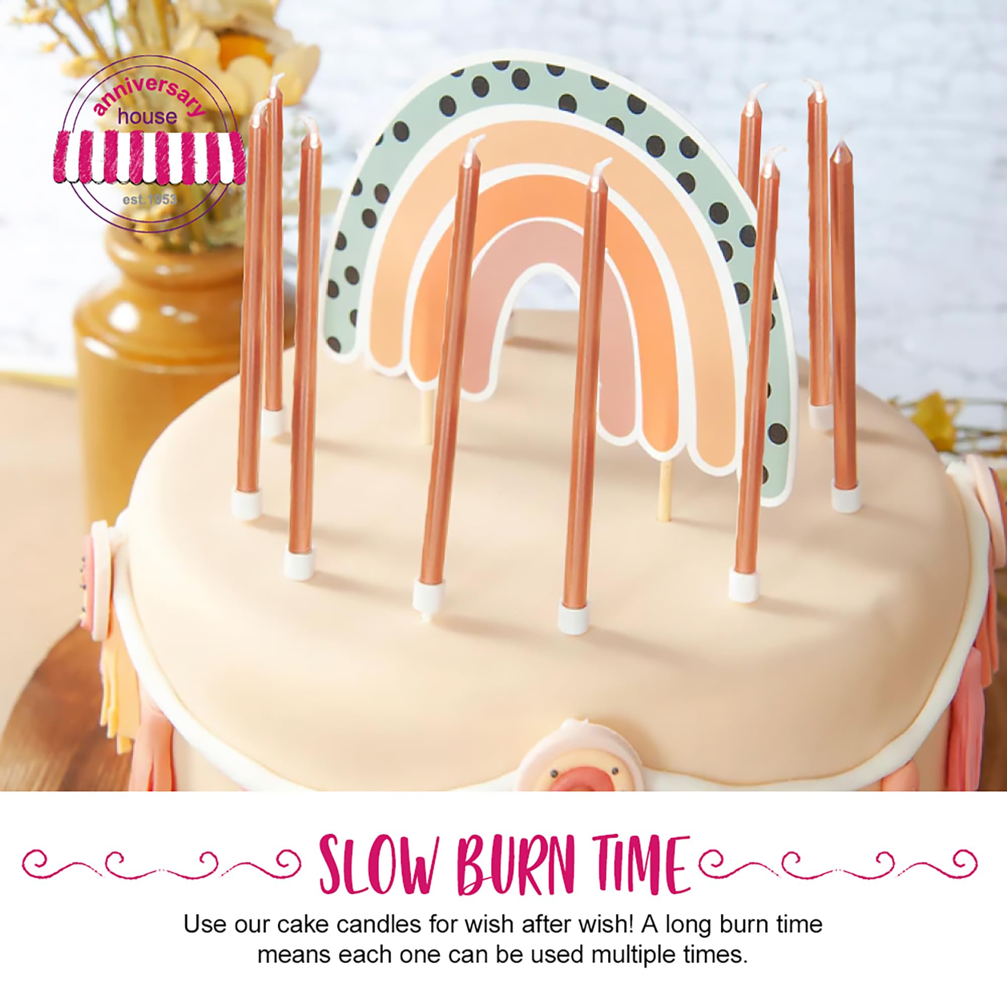 Anniversary House 16-Pack Extra Tall Slim Birthday Cake Candles with Holders - Metallic Rose Gold, 18cm 5