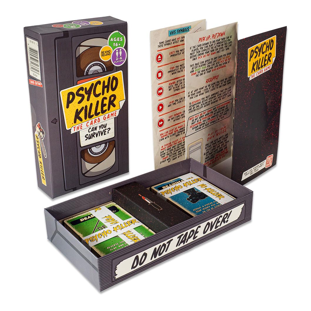 Escape Tabletop Games Psycho Killer Card Game – VHS-Style Horror Survival Party Game for Adults