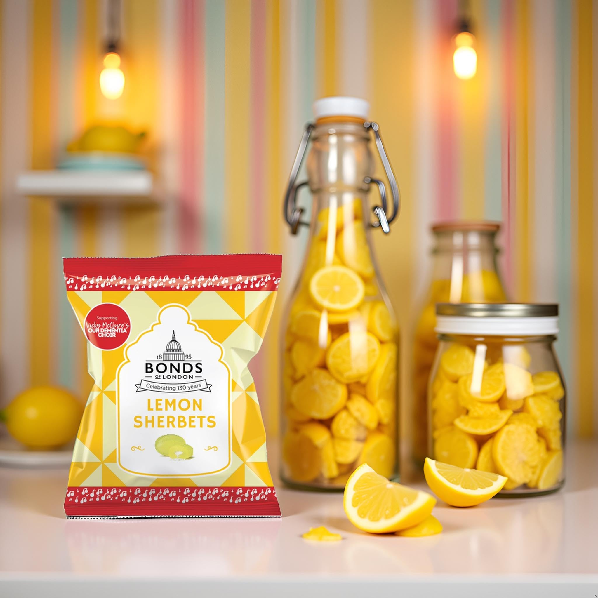 Bonds of London Lemon Sherbets 120 g (12er-Pack) Retro-vegetarische Hartbonbons 6