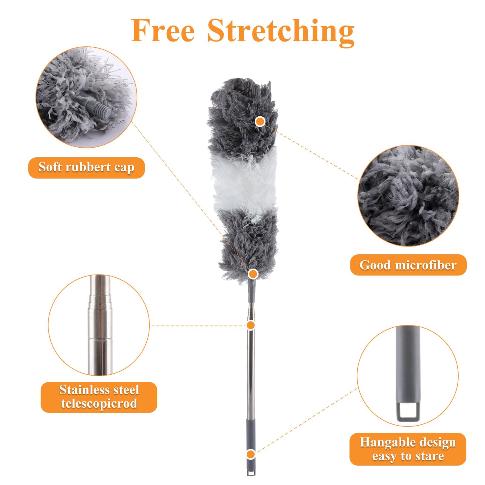 ASelected Extendable Microfiber Duster with 108" Telescoping Stainless Steel Pole 5