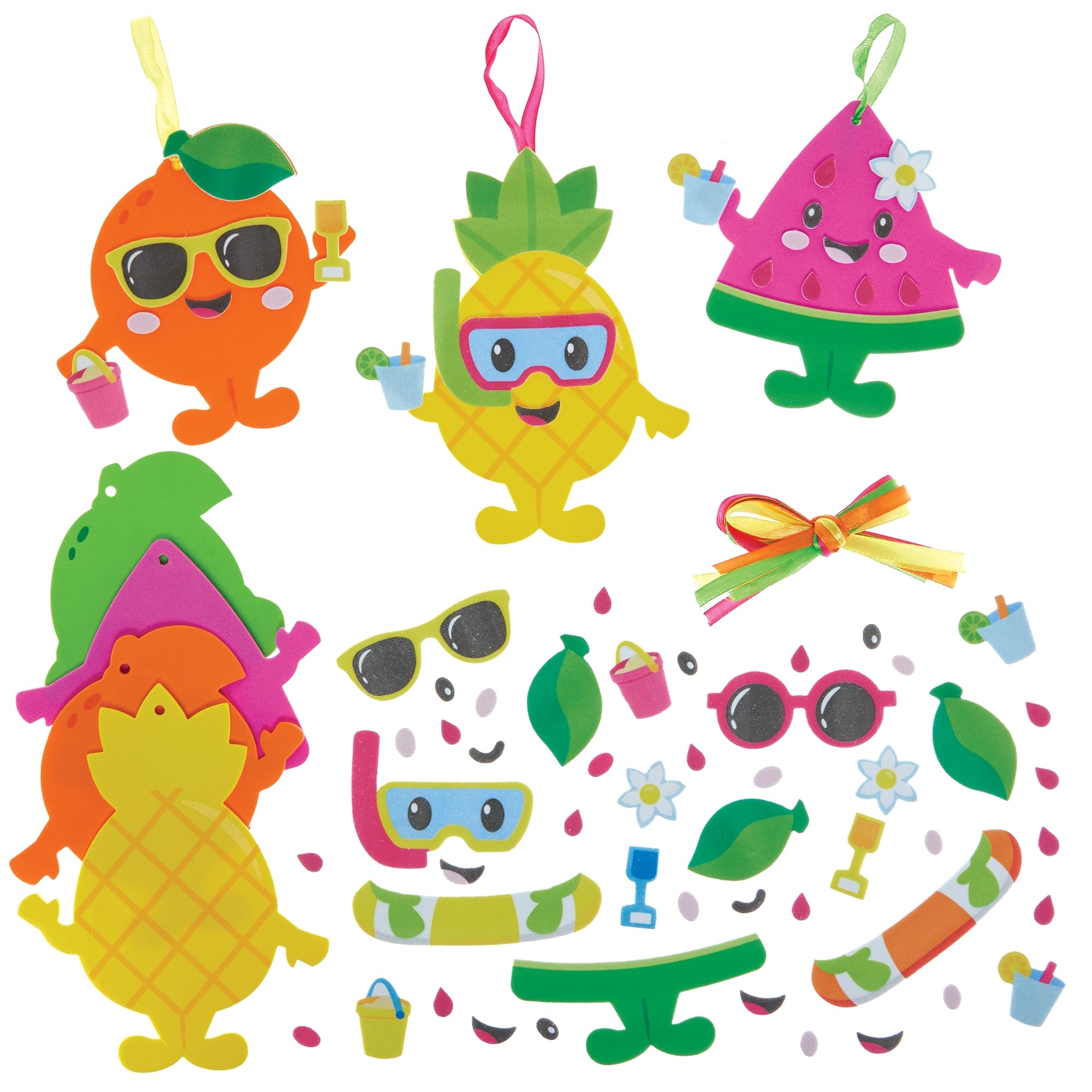 Baker Ross Summer Fruit Mix & Match Decoration Kits - Pack of 8 Foam Craft Kits