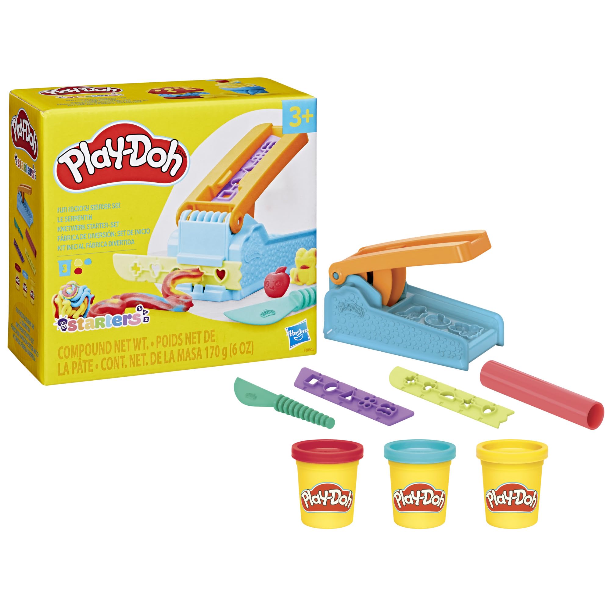 Play-Doh Fun Factory Starter Set for Kids Ages 3+ | Squeezes 10 Shapes | Includes 3 Colors