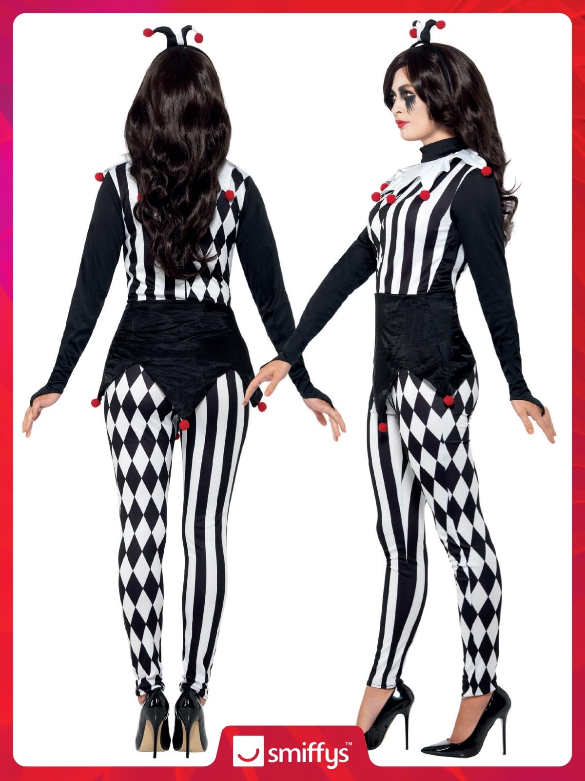 Smiffys Female Jester Costume - Adult Fancy Dress with Top, Leggings & Headband 5