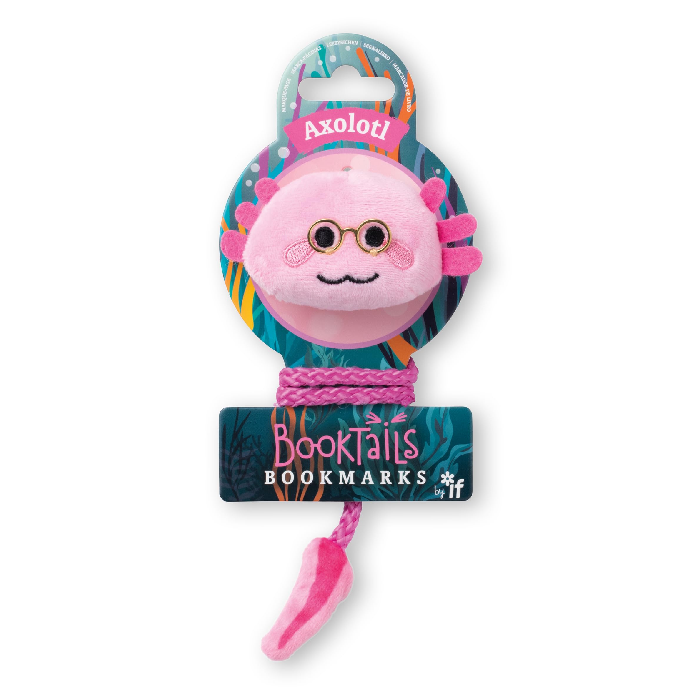IF BookTails Axolotyl Plush Bookmark - Soft Furry Design | Polyester | Pink